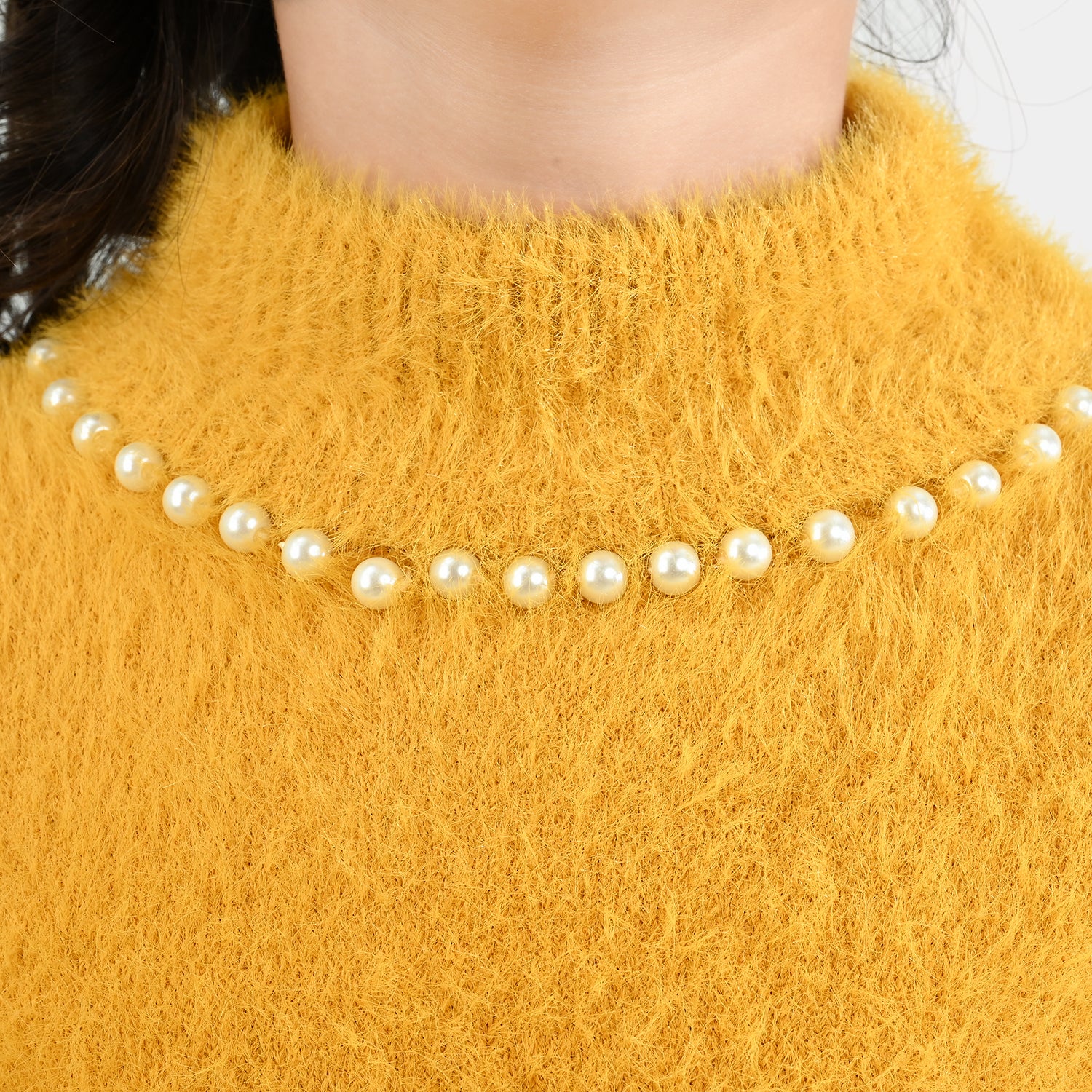 Girls VPN-Acrylic Sweater-Mock Neck Pearls-Lt.Mustard - Image 2