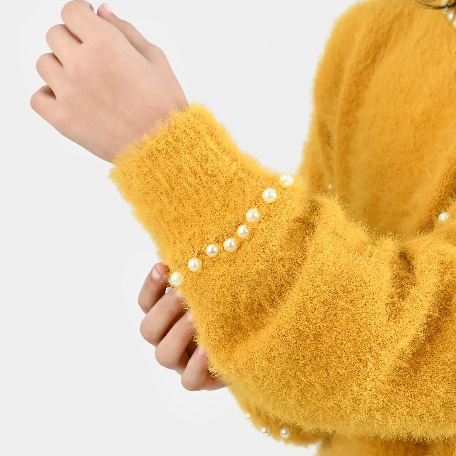 Girls VPN-Acrylic Sweater-Mock Neck Pearls-Lt.Mustard - Image 4