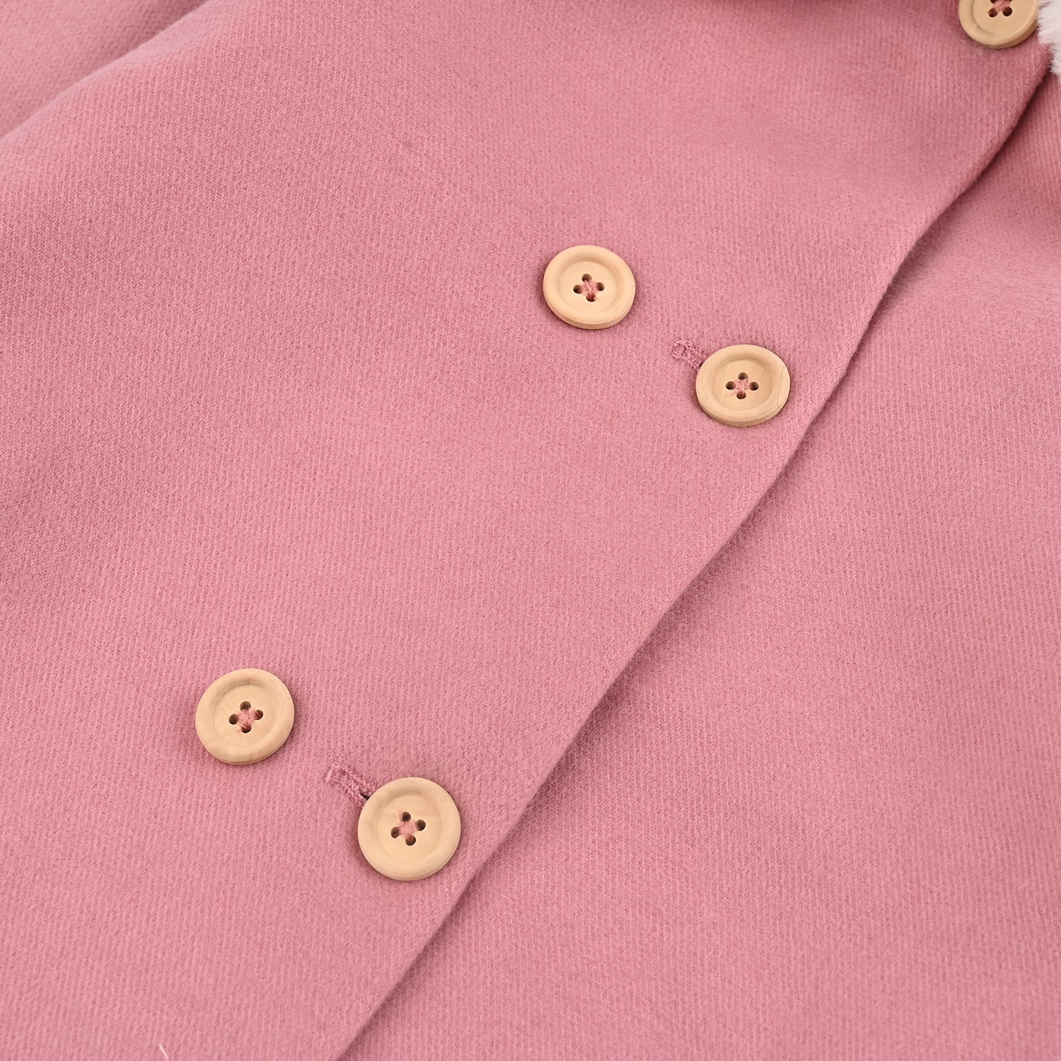 Girls Wool Trench Coat Fur-PINK - Image 4