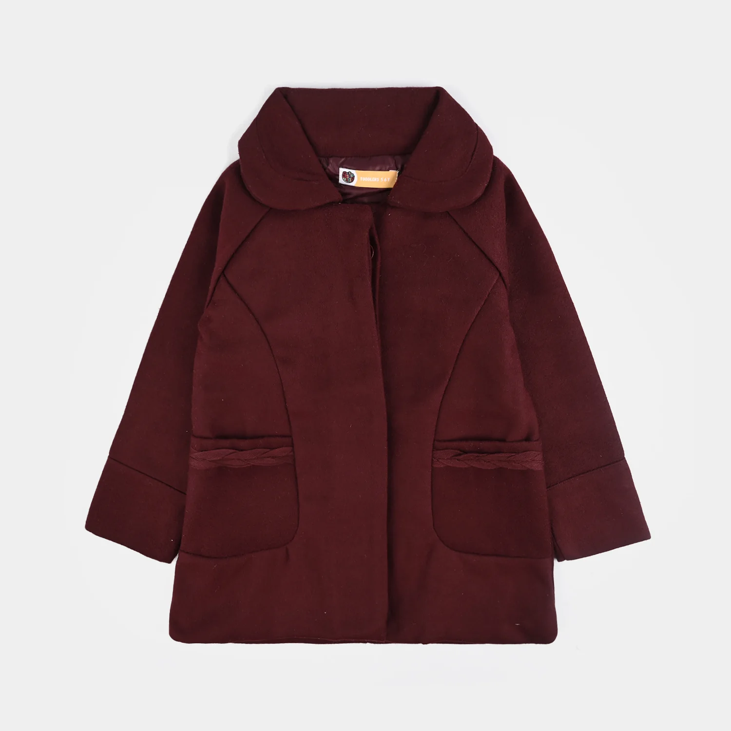 Girls Wool Trench Coat Princess-MAROON - Image 3