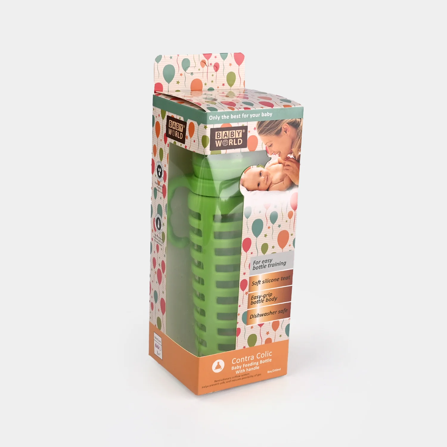 Baby Glass Feeding Bottle | 240ml with Handles - Image 3