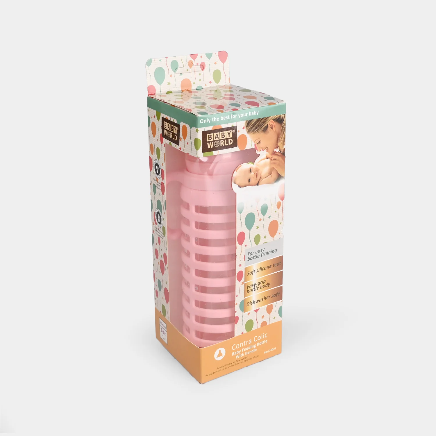 Baby Glass Feeding Bottle | 240ml with Handles - Image 3
