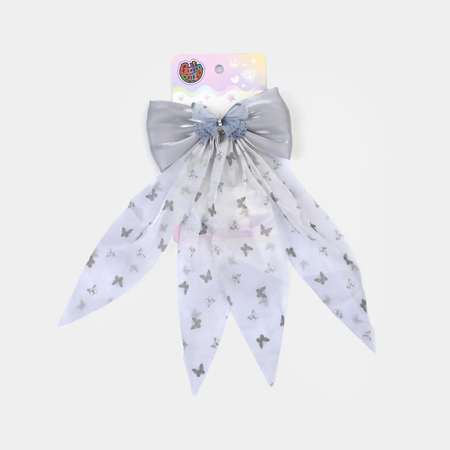 Cute Fabric Bow Hair Pin with Metal Clip - Image 3