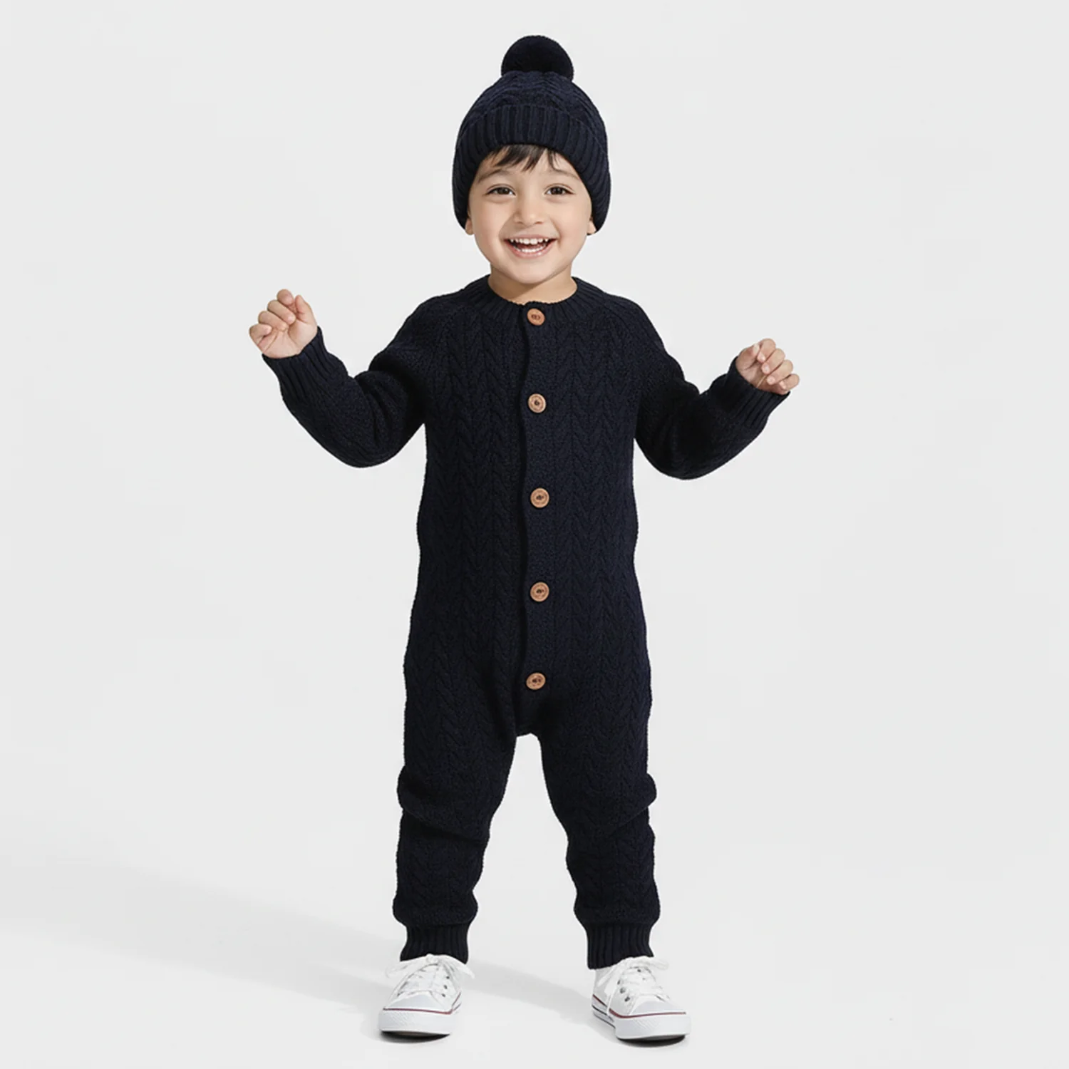 Infant Boys Acrylic Romper Cabling - Navy - Image 3