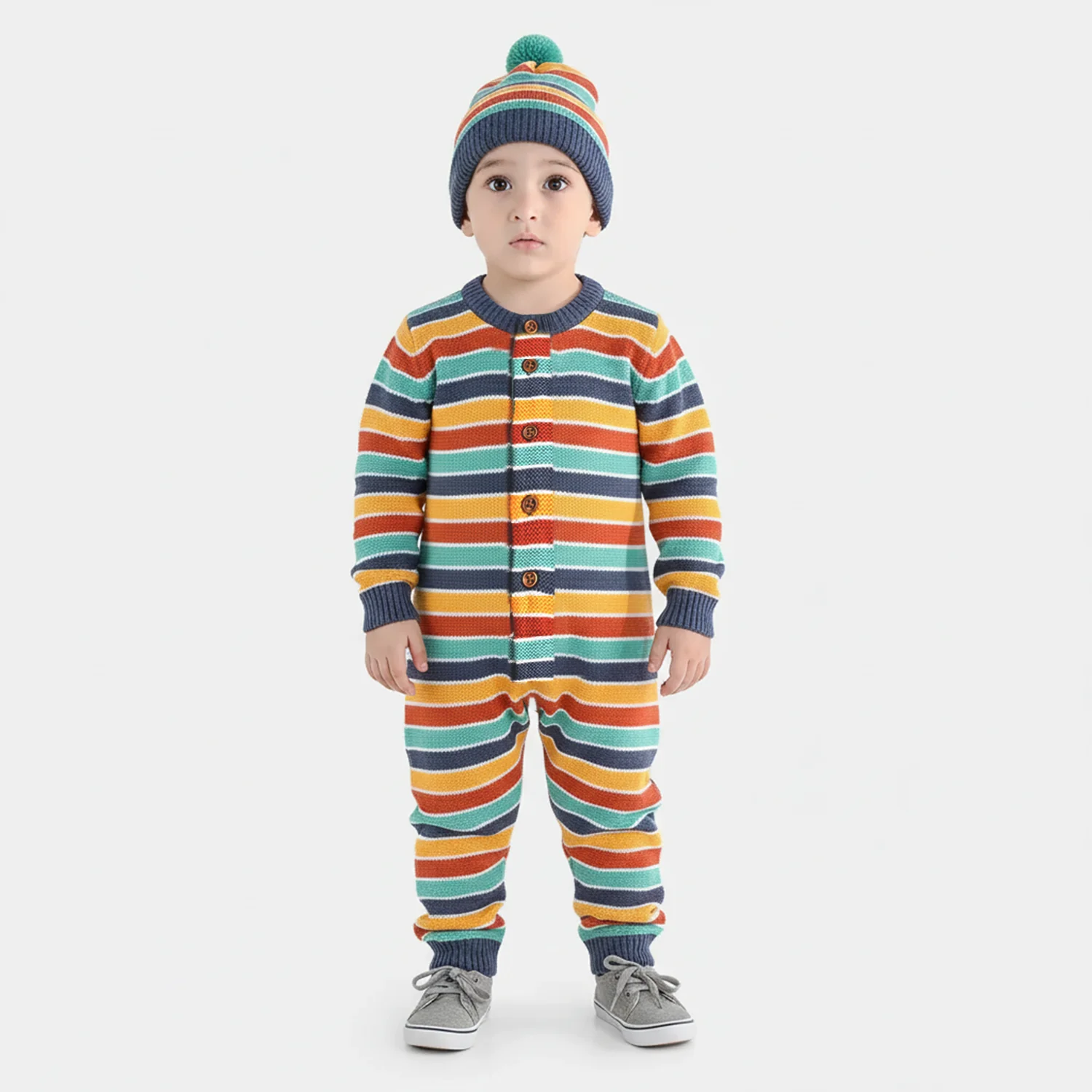 Infant Boys Acrylic Romper-Multi Stripe