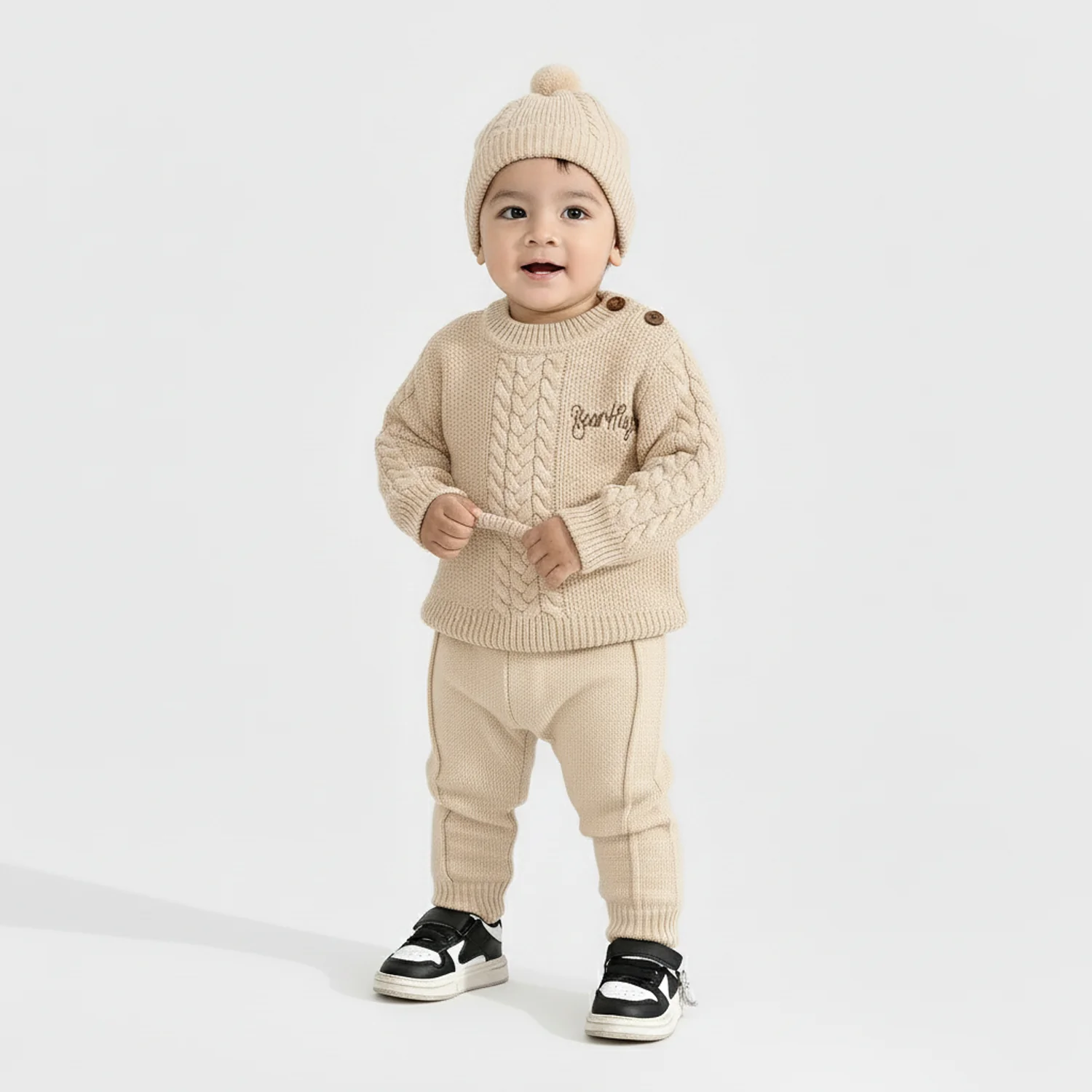 Infant Boys Acrylic Suit-Bear Hug-BEIGE - Image 2