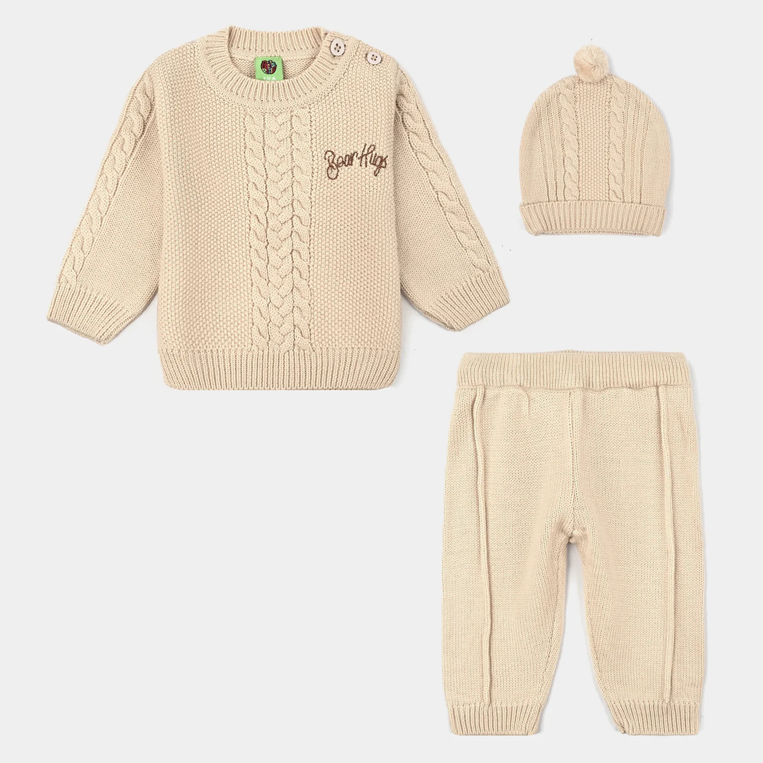 Infant Boys Acrylic Suit-Bear Hug-BEIGE - Image 3