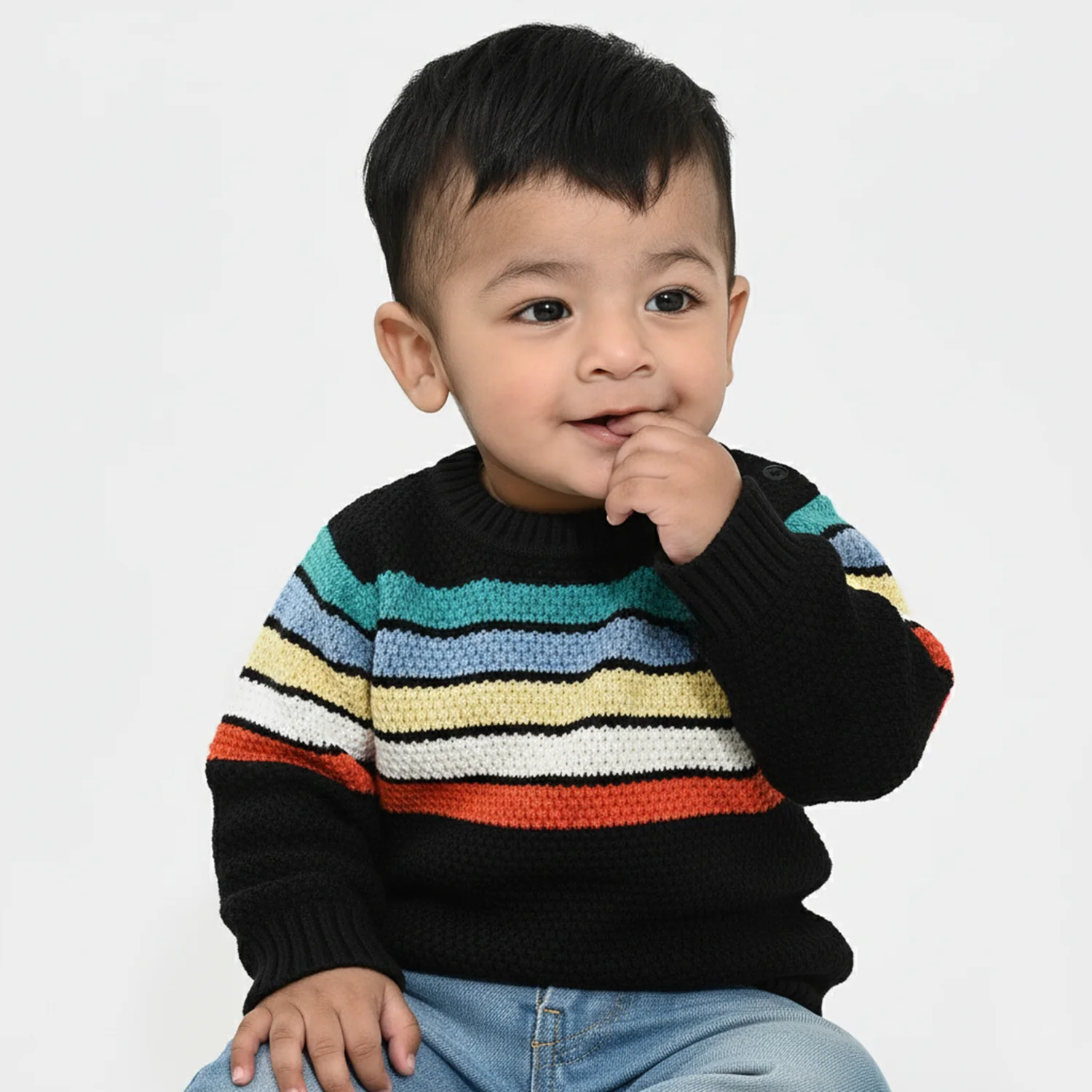 Infant Boys Acrylic Sweater - Multi Stripe - Image 2
