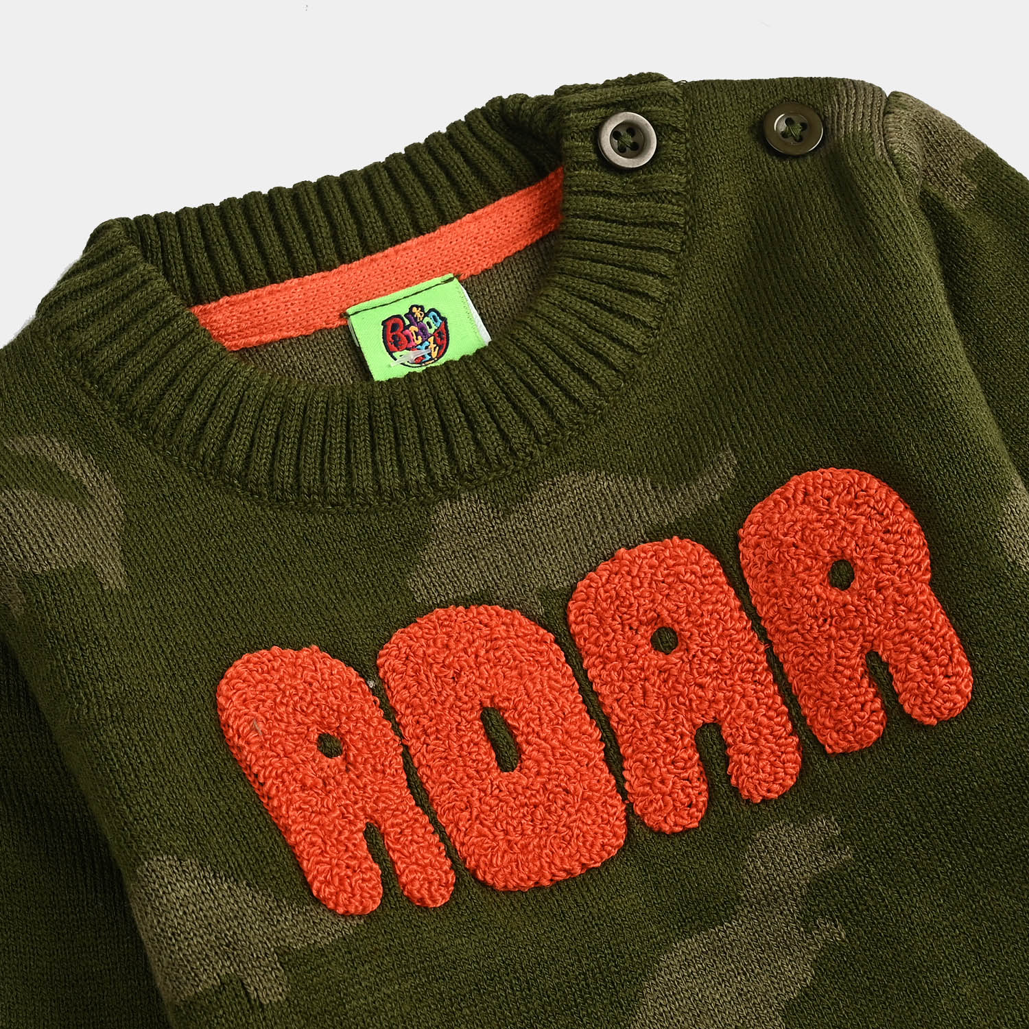 Infant Boys Acrylic Sweater-Roar - Green - Image 2