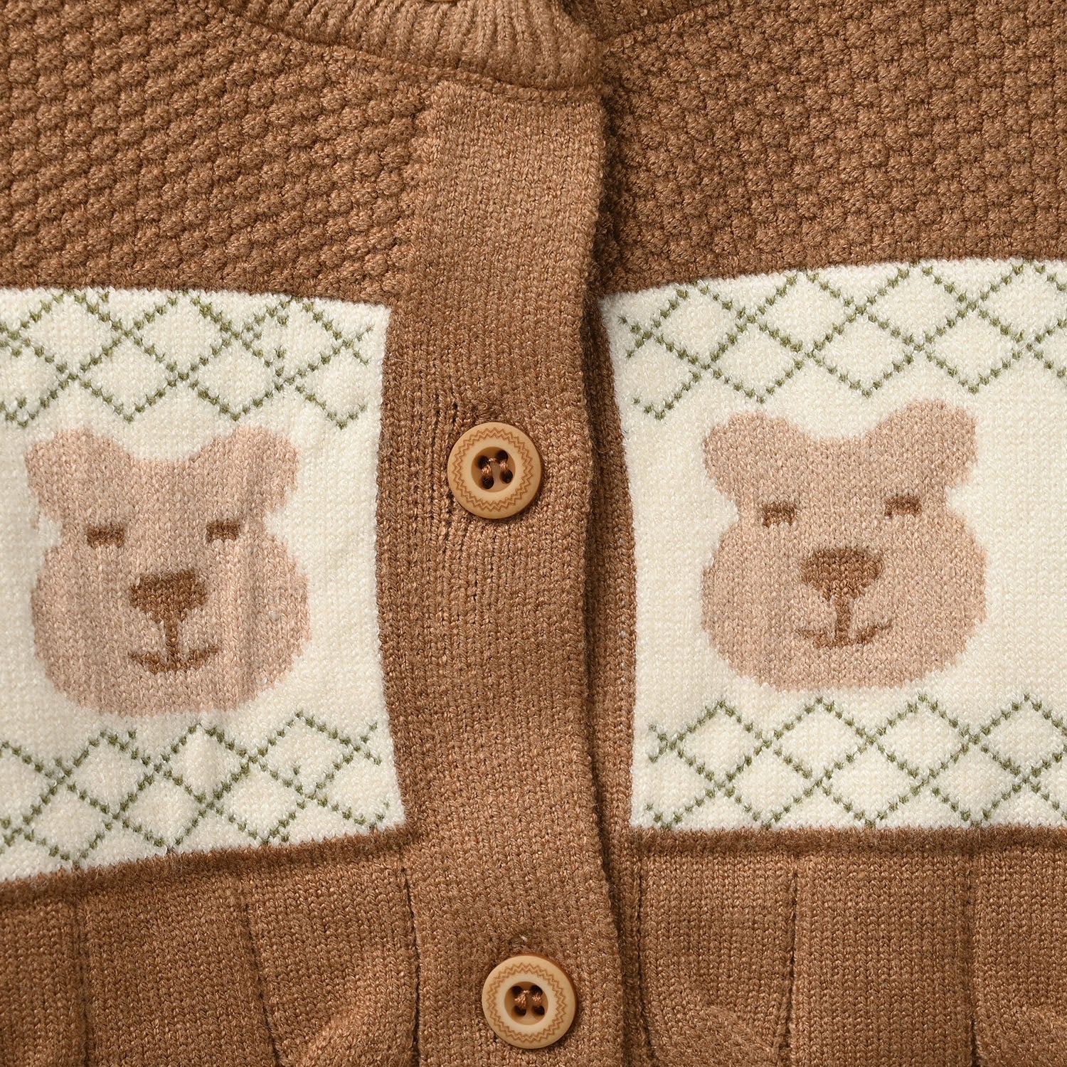 Infant Boys Acrylic sweater-Textured Bear-BROWN - Image 3