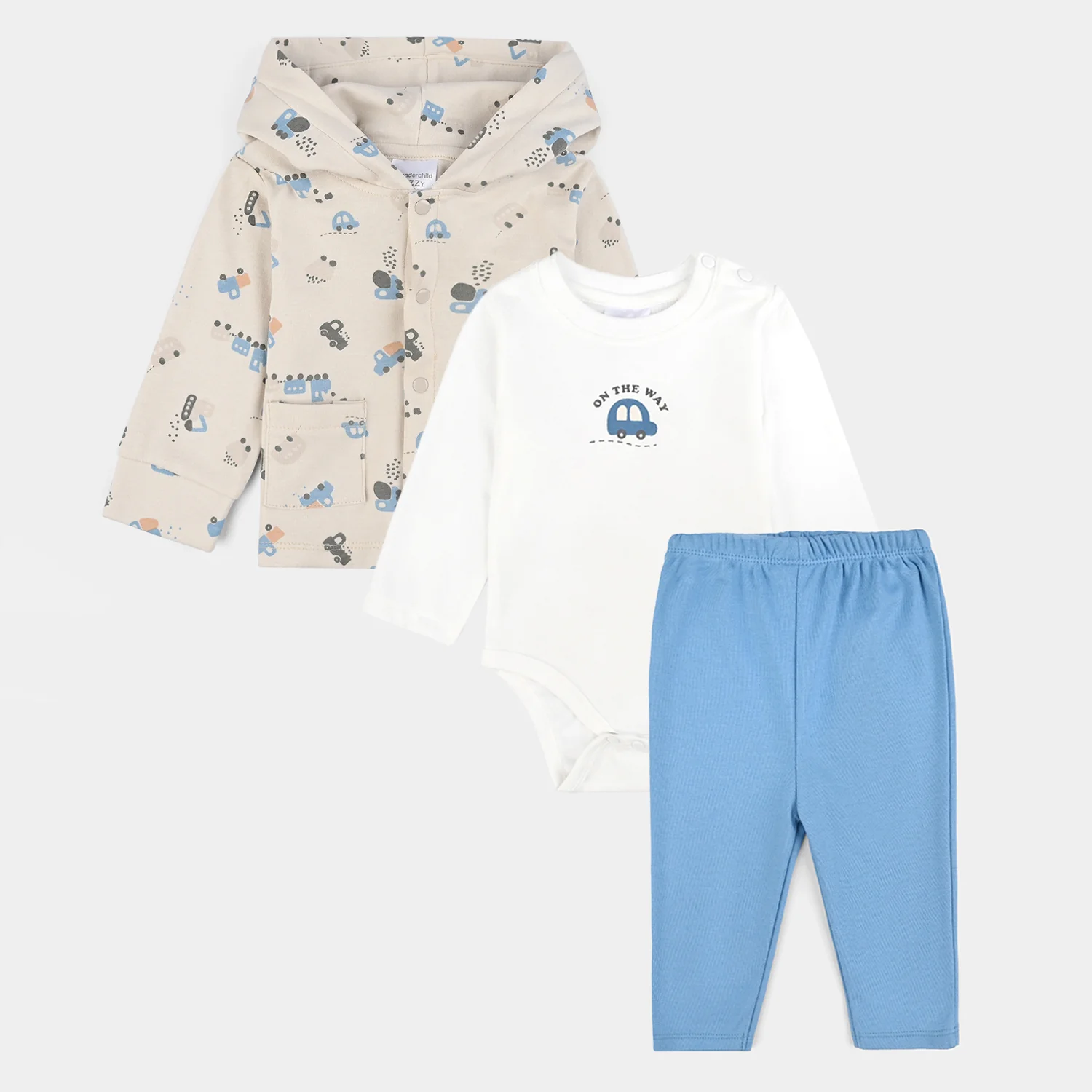 Infant Boys Cotton Interlock 3 PC Set-Blue/White/Beige