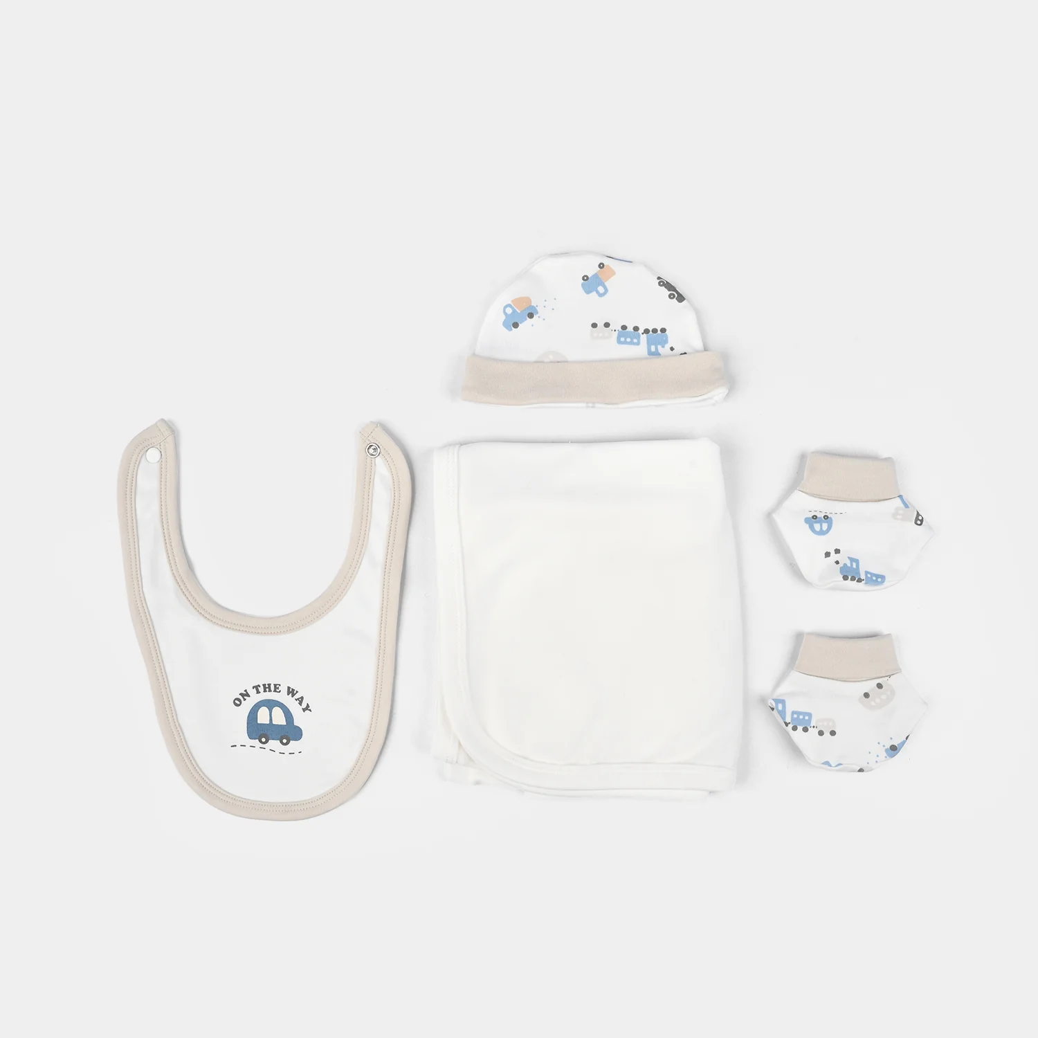 Infant Boys Cotton Interlock 7 PC Set-Beige/White - Image 2
