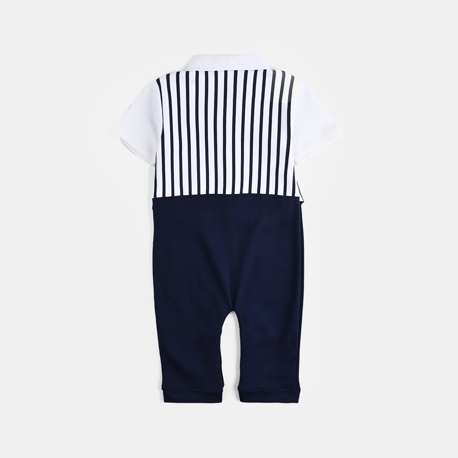 Infant Boys Cotton Interlock Grey Coat Style Romper- Navy-White - Image 4