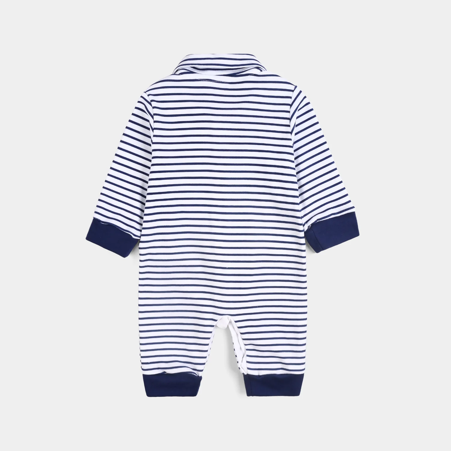 Infant Boys Cotton Interlock Romper-Navy Stripe - Image 3
