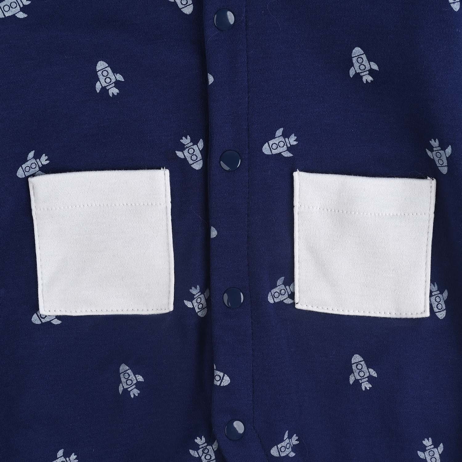 Infant Boys Cotton Interlock Romper-NAVY - Image 3