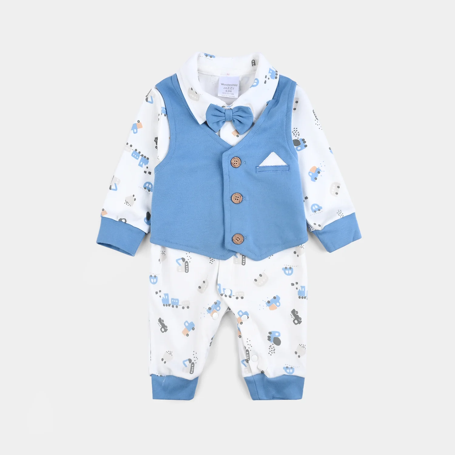 Infant Boys Cotton Interlock Romper-Blue/White