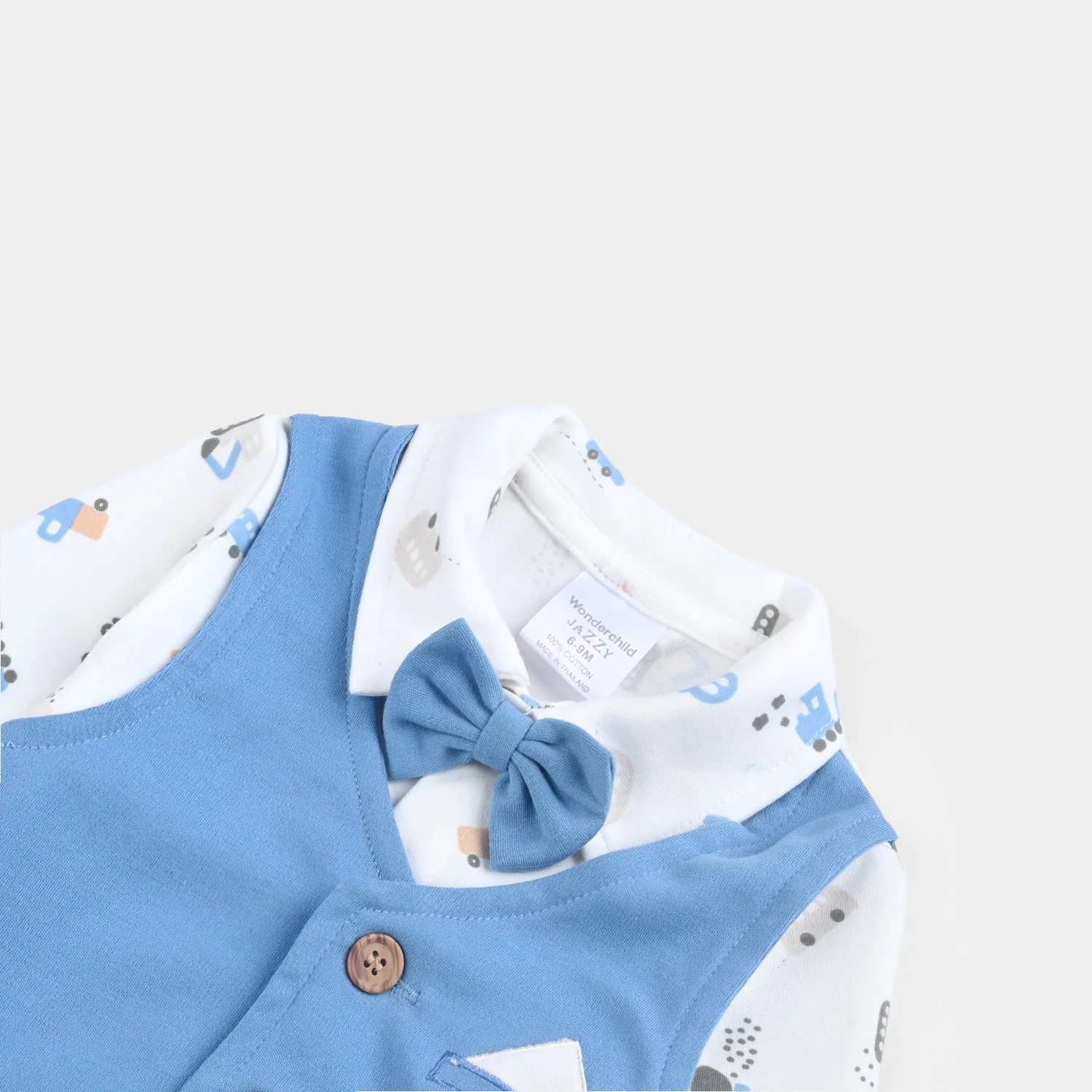 Infant Boys Cotton Interlock Romper-Blue/White - Image 2
