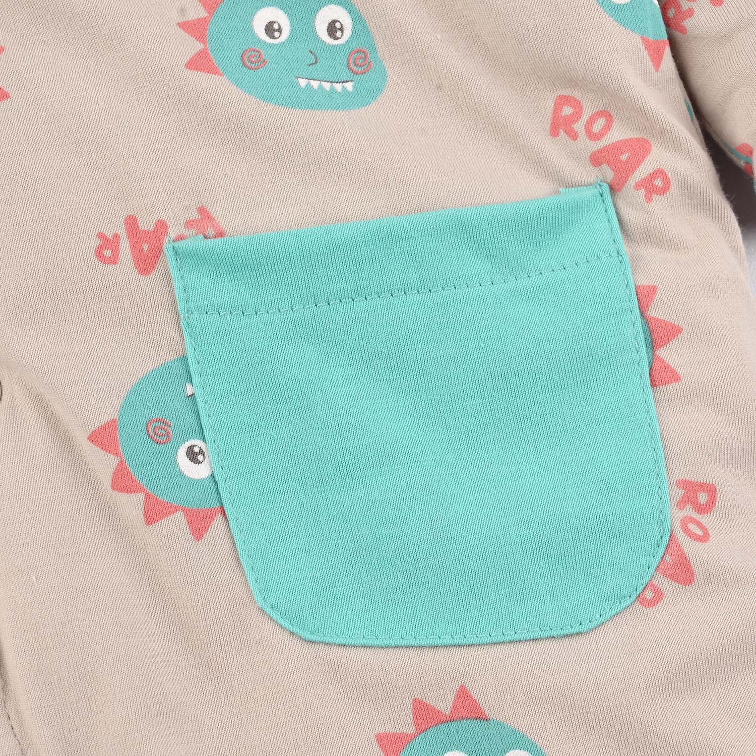 Infant Boys Cotton Interlock Romper - Grey Green - Image 3