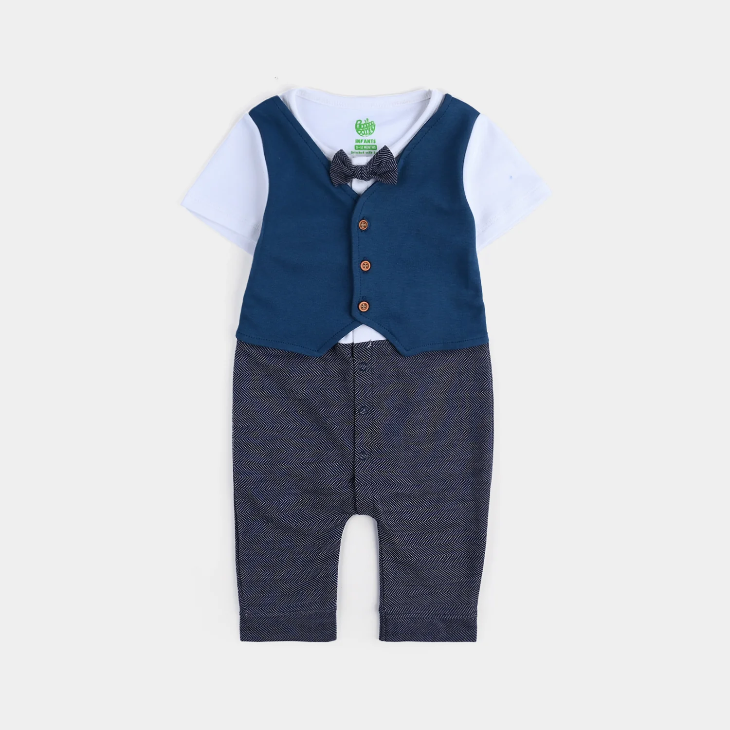Infant Boys Cotton Interlock Romper CONTRAST COAT- Blue-White