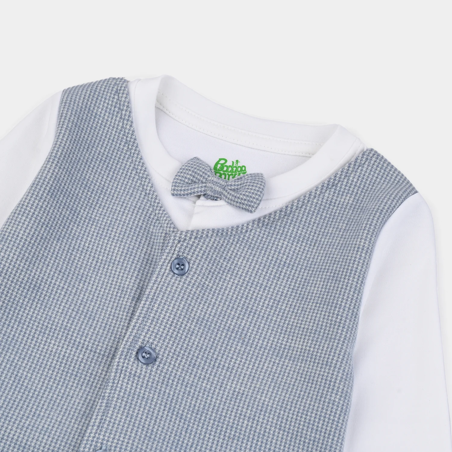 Infant Boys Cotton Interlock Romper Jacquard Coat Style - Blue - Image 2