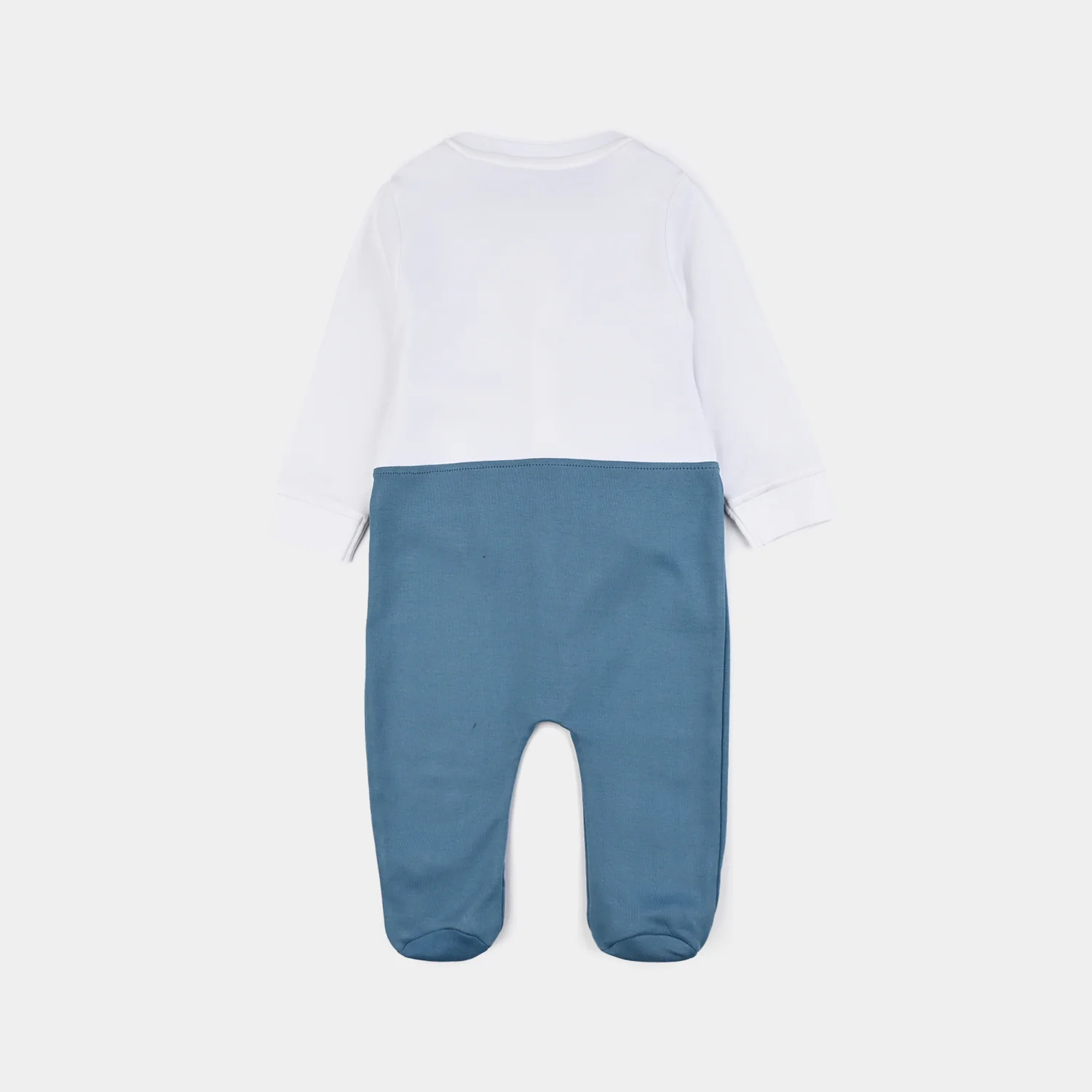 Infant Boys Cotton Interlock Romper Jacquard Coat Style - Blue - Image 4