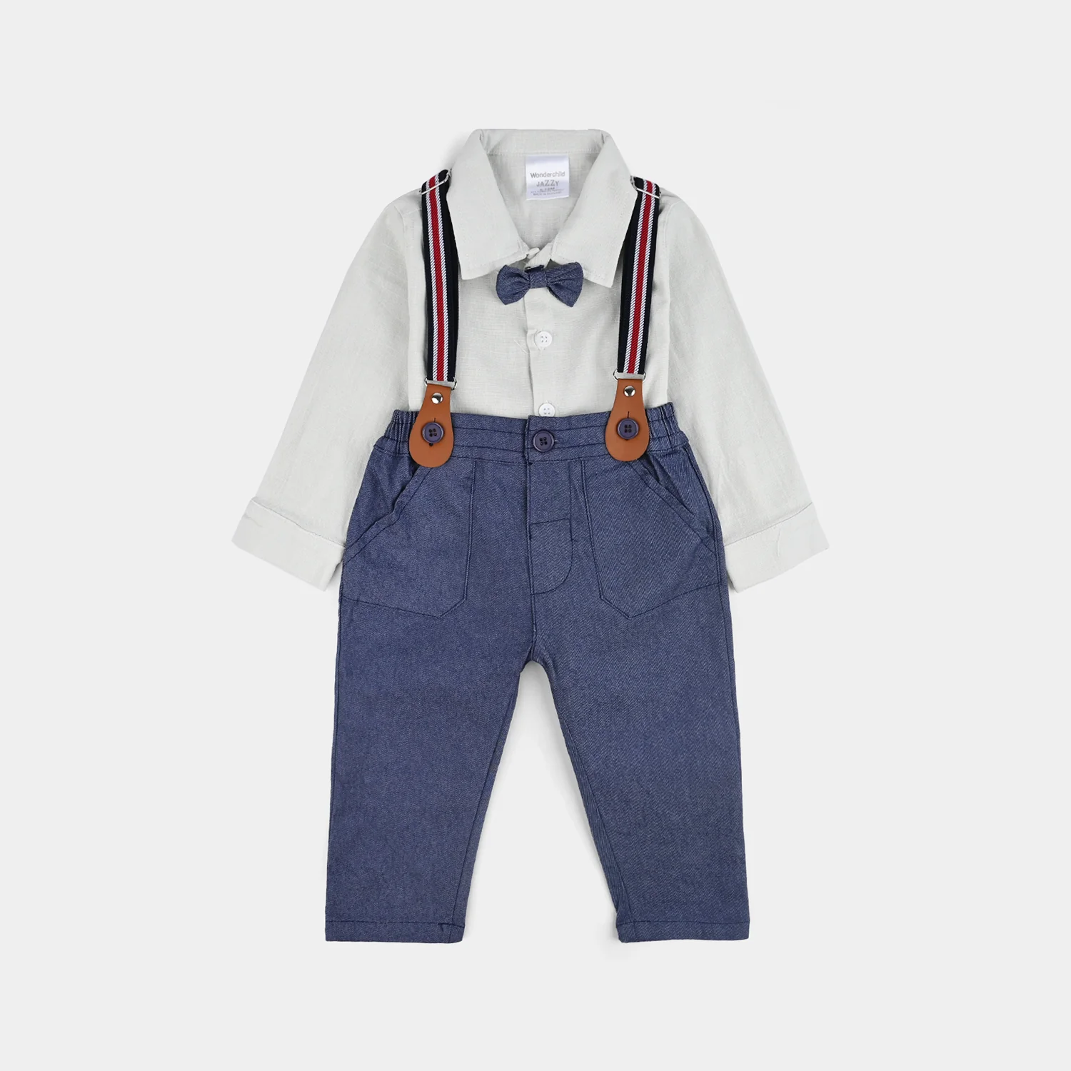 Infant Boys Cotton Interlock Suit-White/Navy