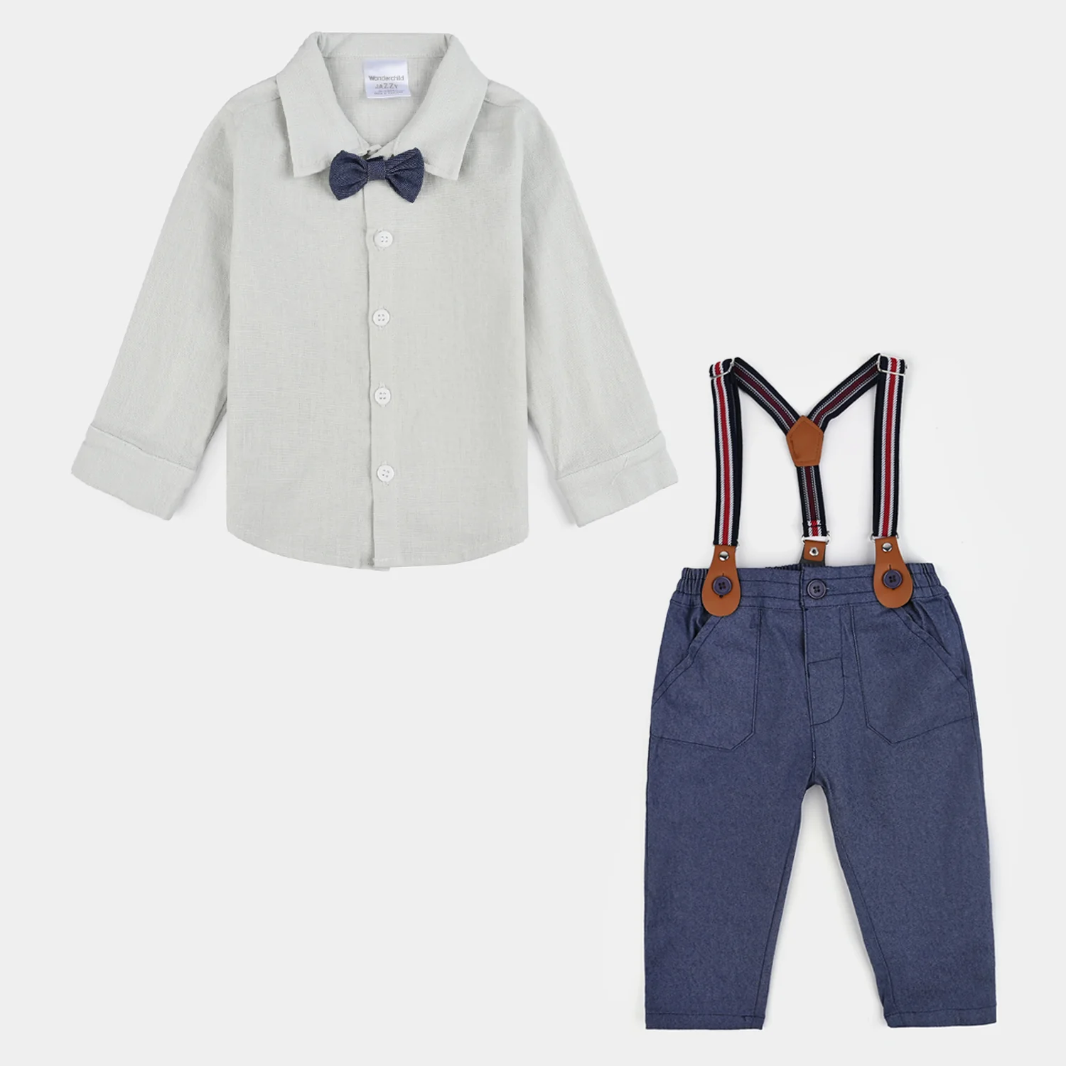 Infant Boys Cotton Interlock Suit-White/Navy - Image 2