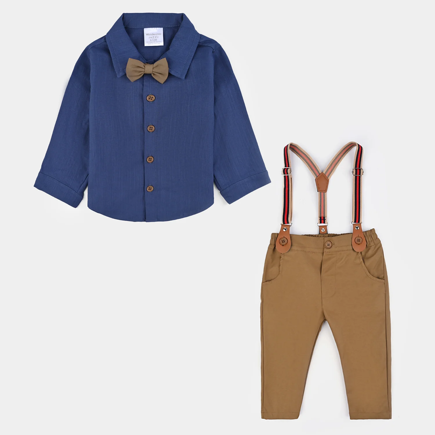 Infant Boys Cotton Interlock Suit -Brown/Navy - Image 2