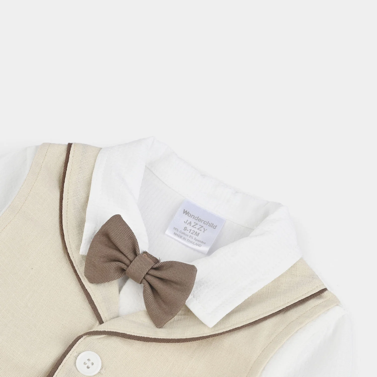 Infant Boys Cotton Interlock Suit - Beige/White - Image 4