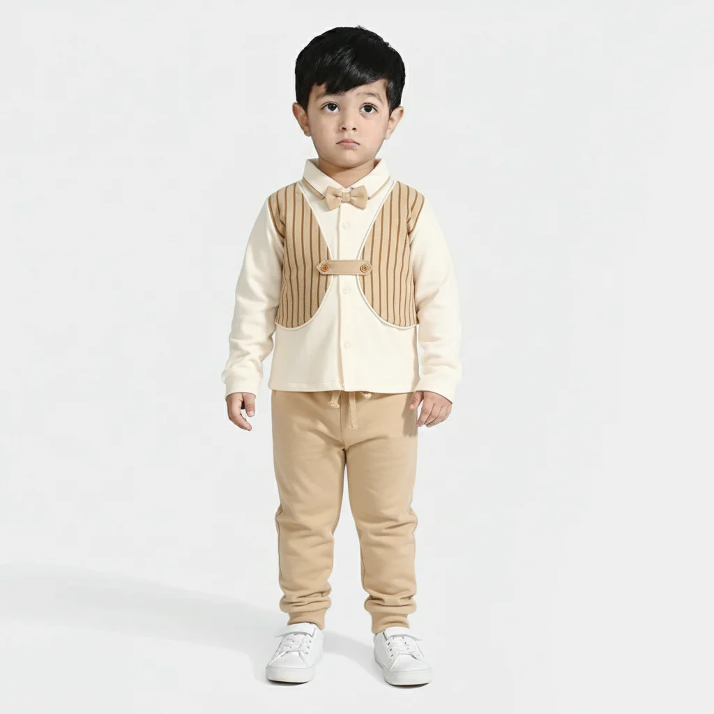 Infant Boys Cotton Interlock Suit BROWN CHIC SUIT - Image 2