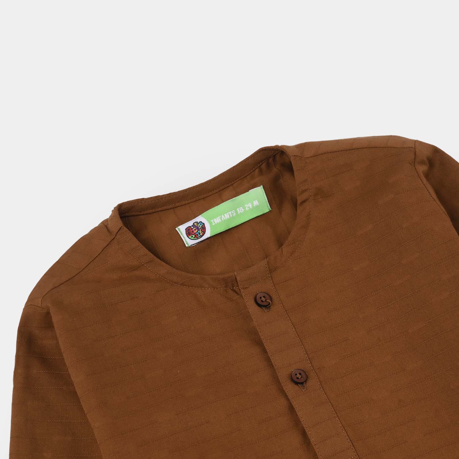 Infant Boys Cotton Jacquard Basic Kurta - Cambridge Brown - Image 2