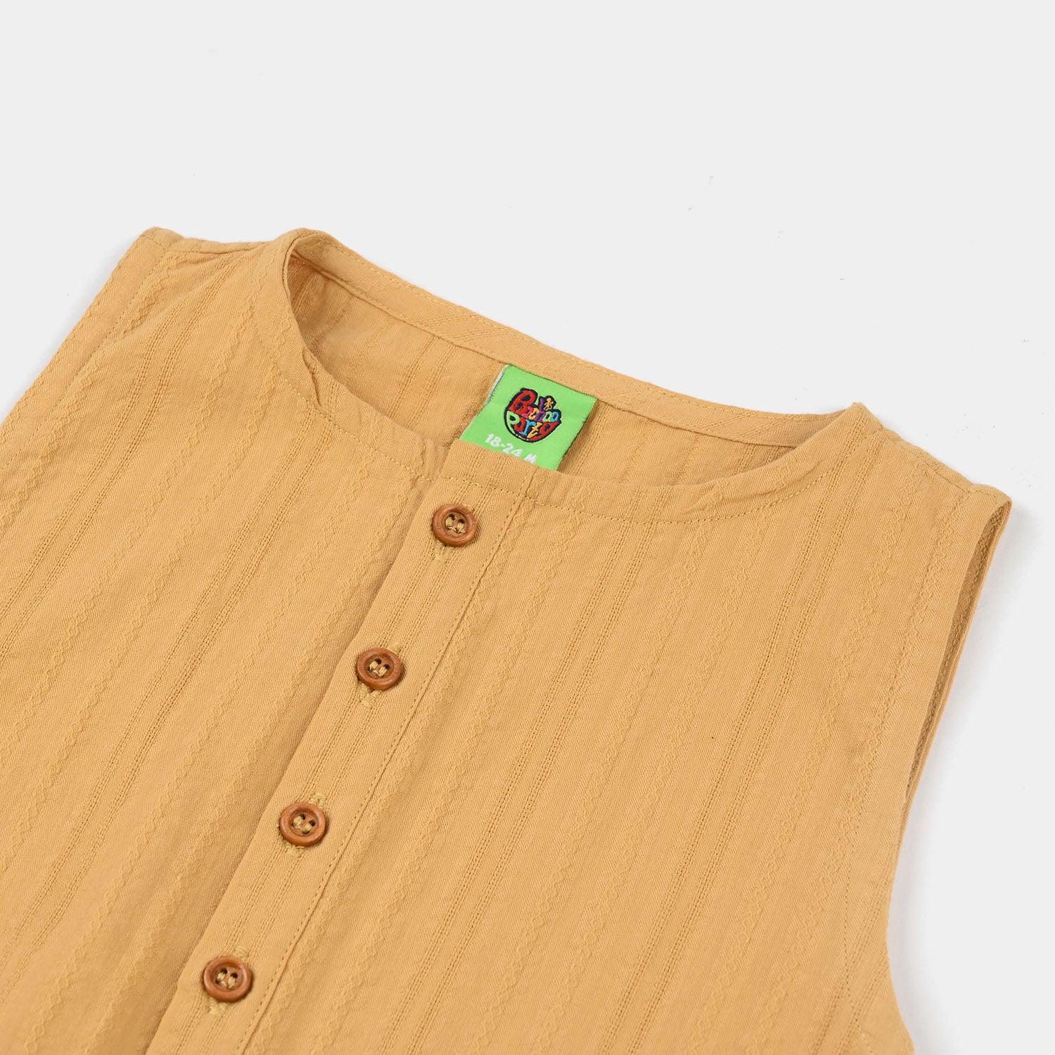 Infant Boys Cotton Jacquard Woven Romper- Mustard - Image 2