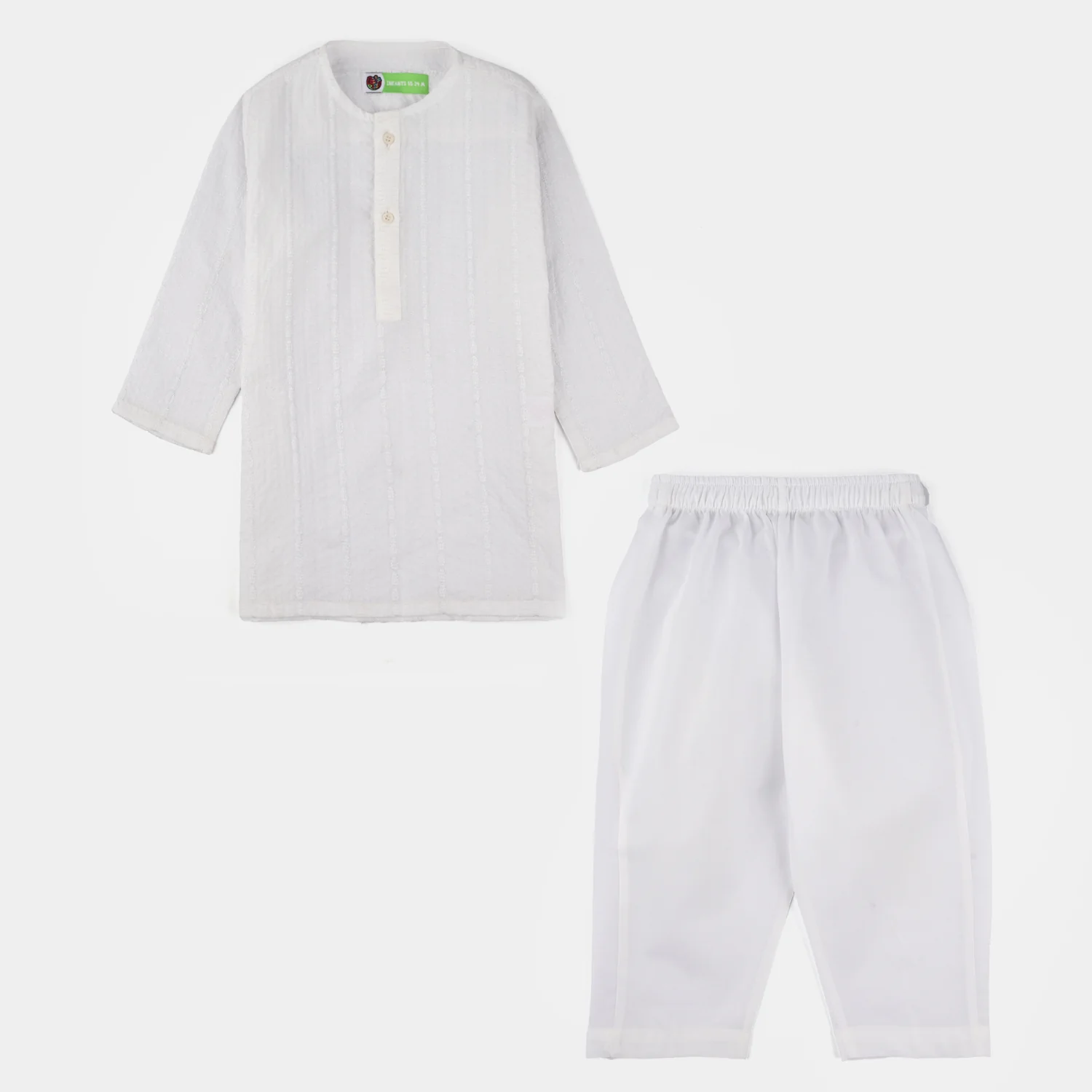 Infant Boys Cotton Kurta Pajama (Chicken Kari) - White