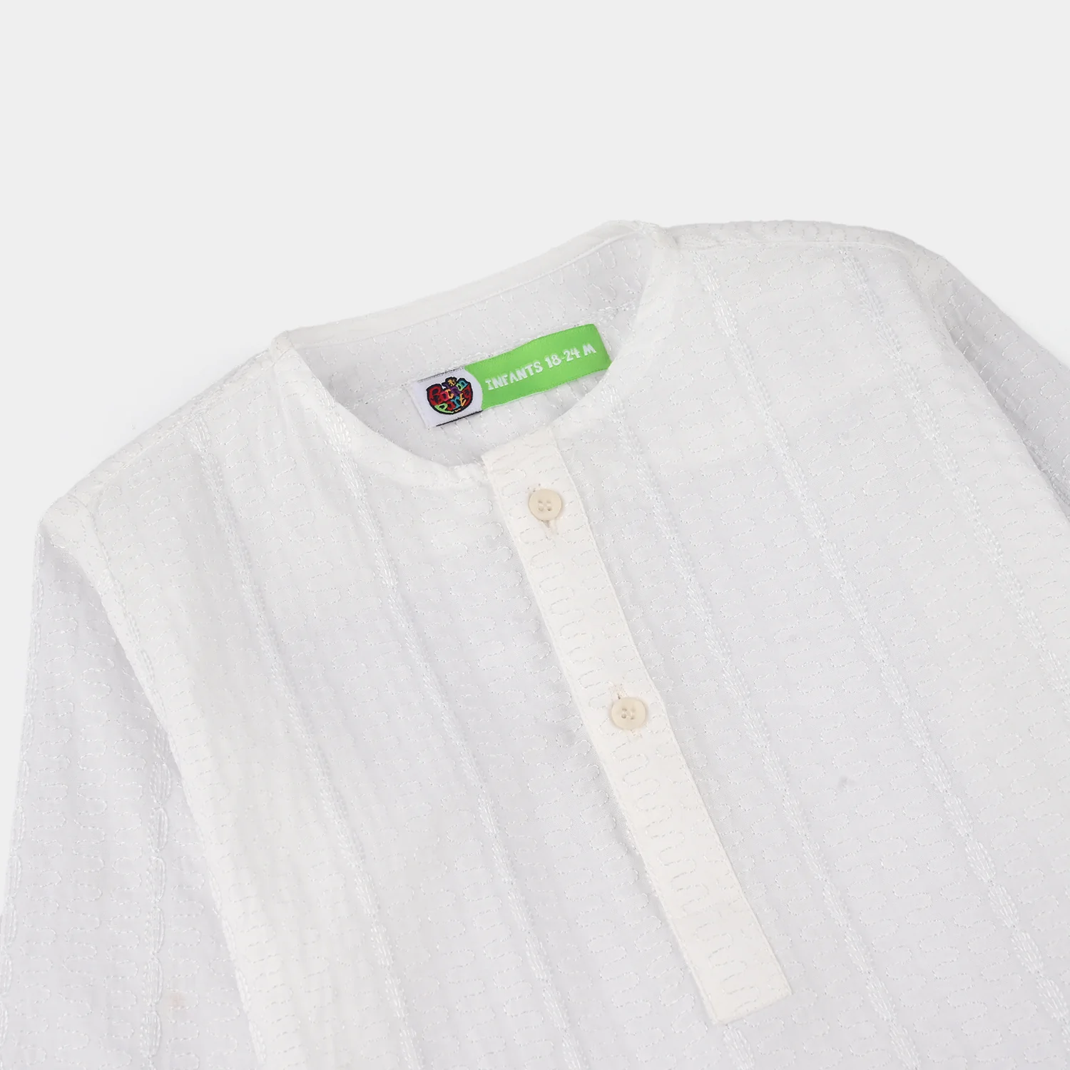 Infant Boys Cotton Kurta Pajama (Chicken Kari) - White - Image 3