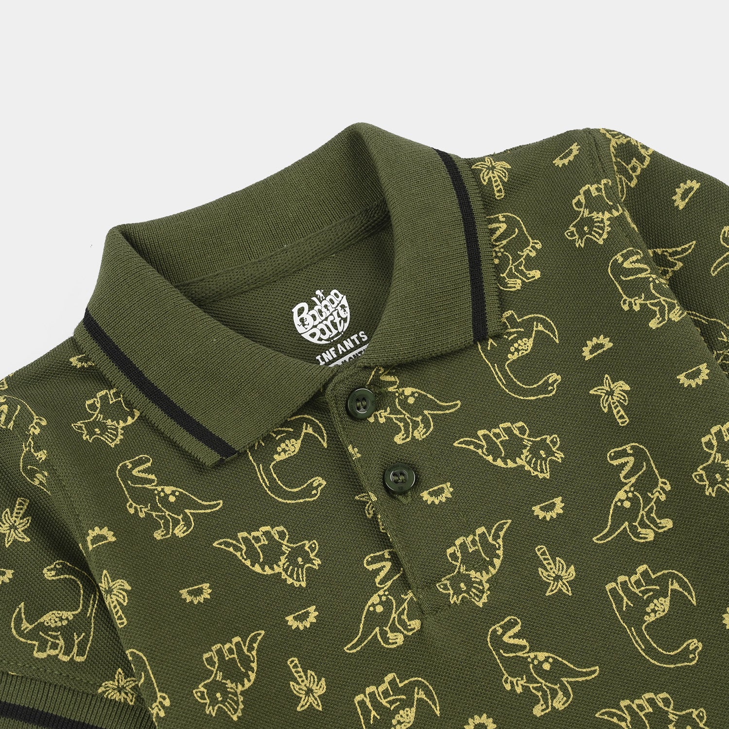 Infant Boys Cotton PK Polo (Dinos) - Olive Green - Image 2