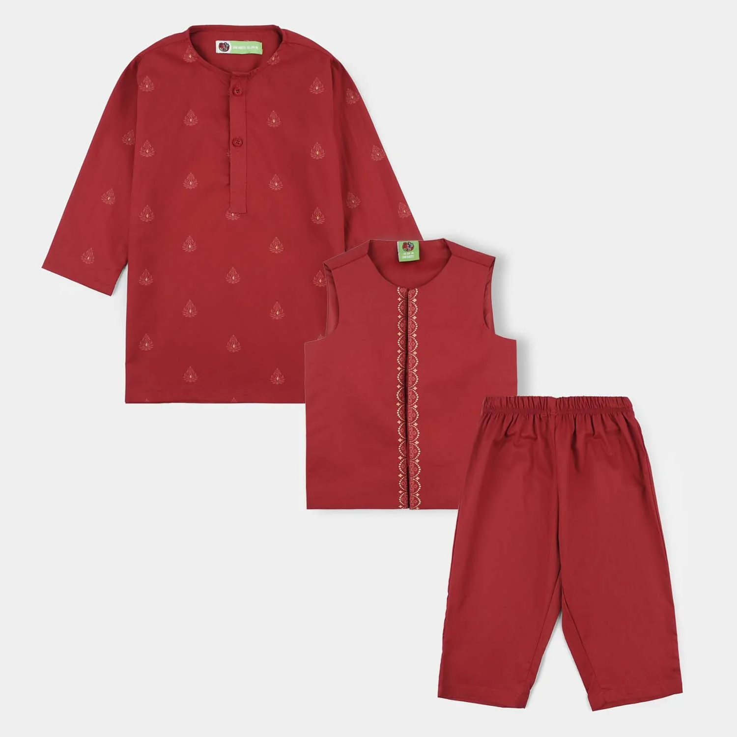 Infant Boys Cotton Poplin 3-Piece Suit (Rung Saz) - Red - Image 2