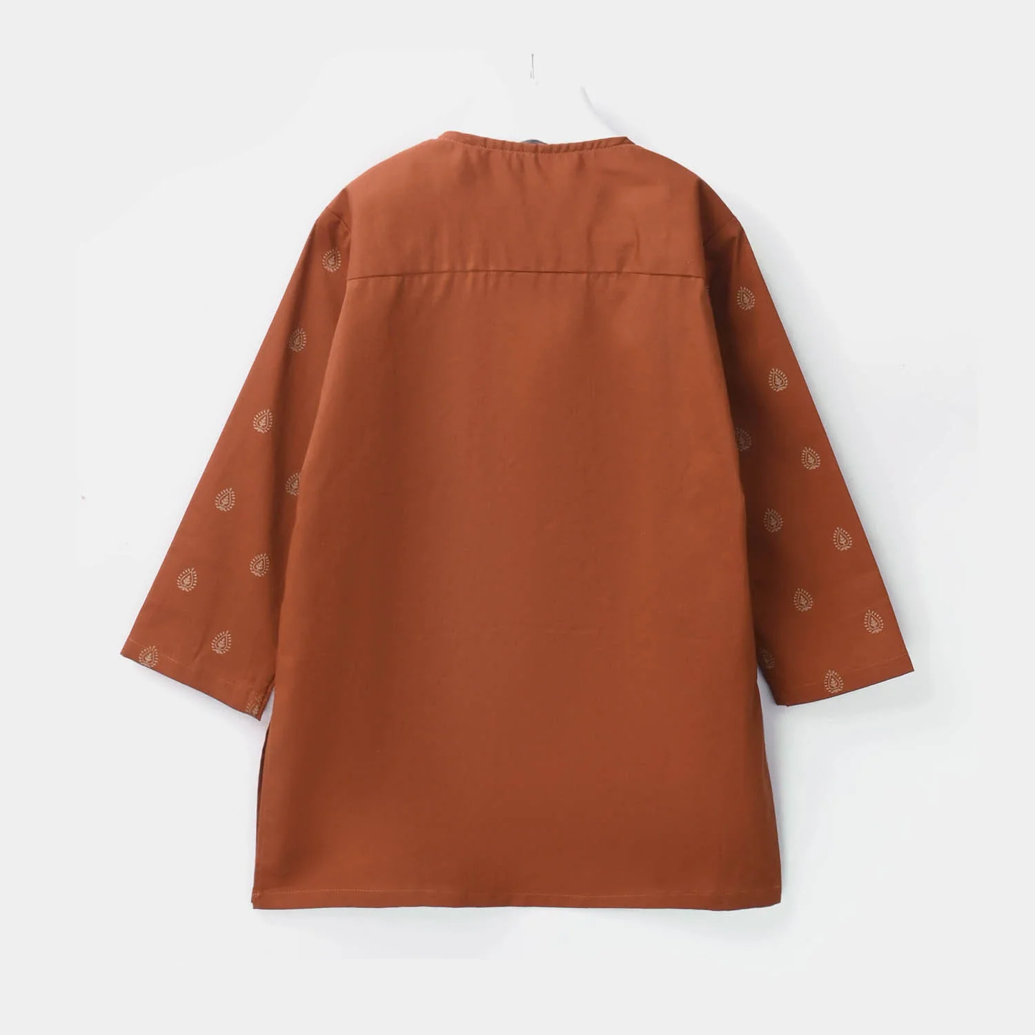 Infant Boys Cotton Poplin Printed Kurta - Brown - Image 3