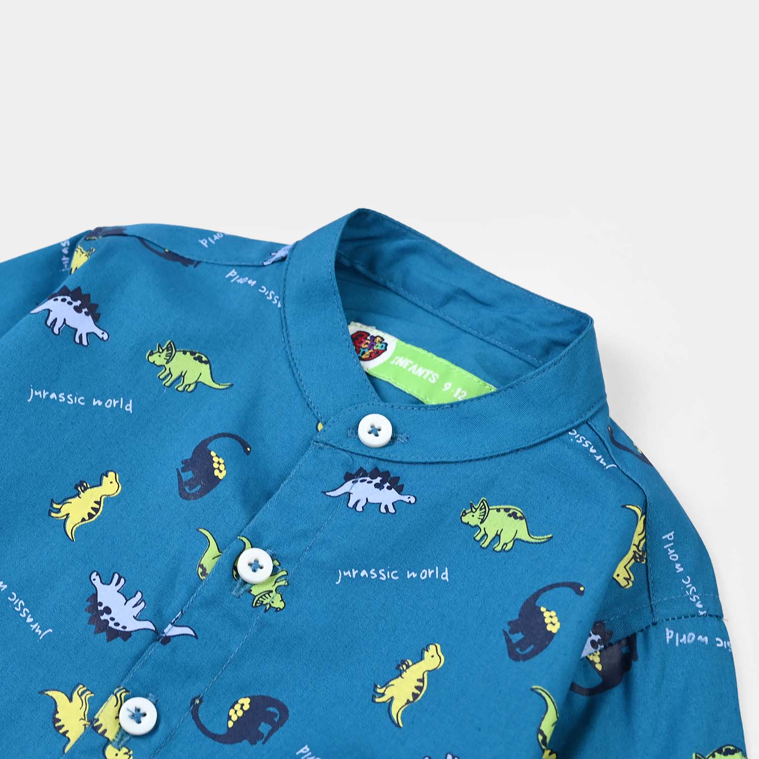 Infant Boys Cotton Poplin Shirt (Dinosaurs) - Blue - Image 2