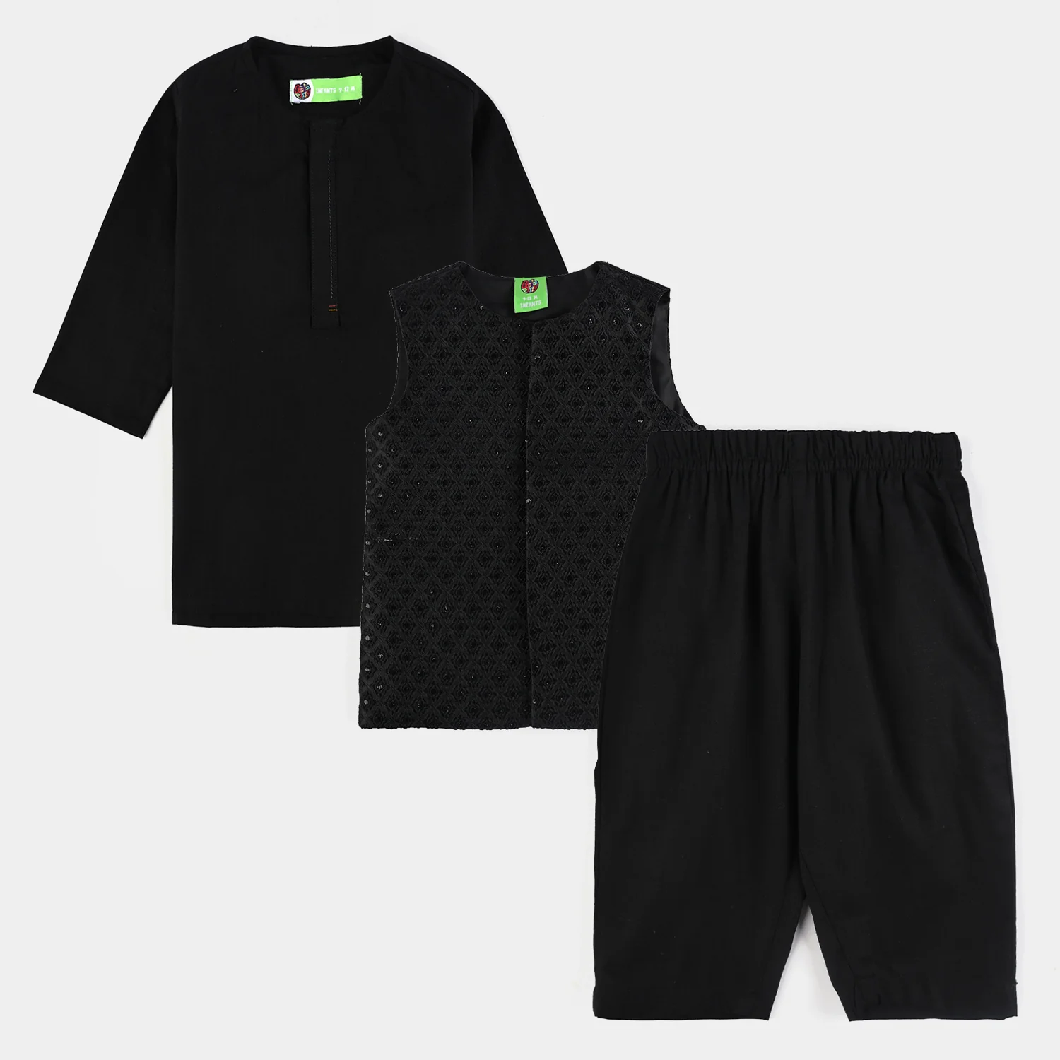 Infant Boys Cotton Slub 3 Piece suit - BLACK