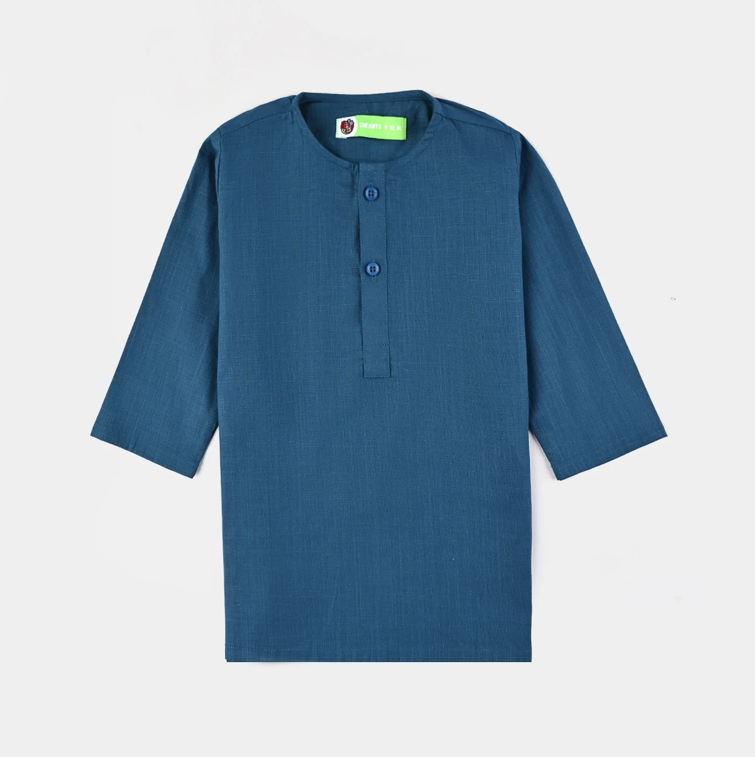 Infant Boys Cotton Slub 3Piece Suit (Puff Motif)-Teal - Image 2