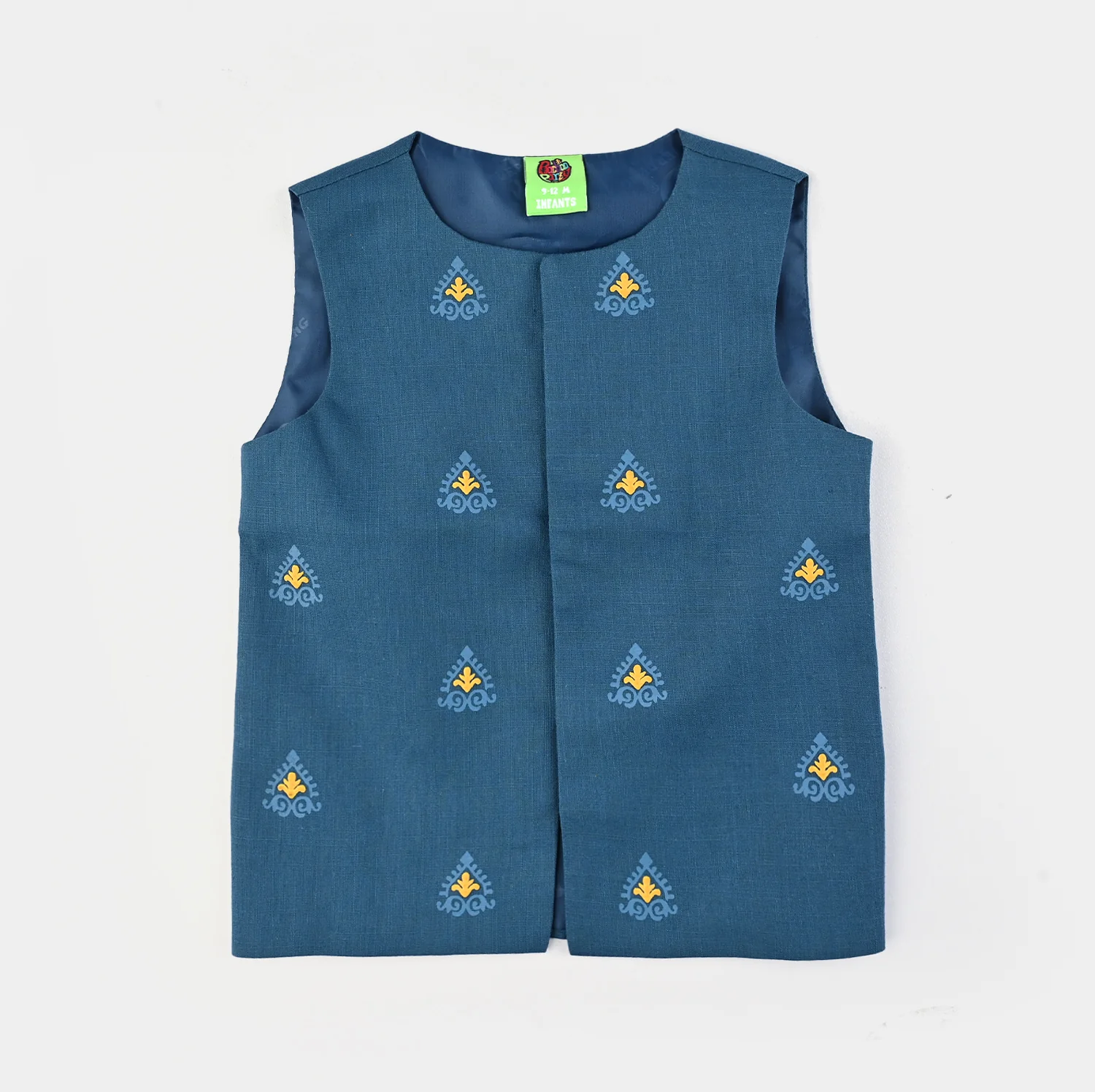 Infant Boys Cotton Slub 3Piece Suit (Puff Motif)-Teal - Image 3