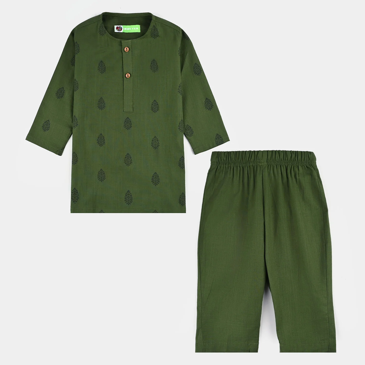 Infant Boys Cotton Slub Kurta Pajama - Green