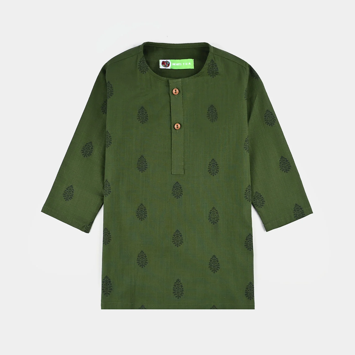 Infant Boys Cotton Slub Kurta Pajama - Green - Image 2