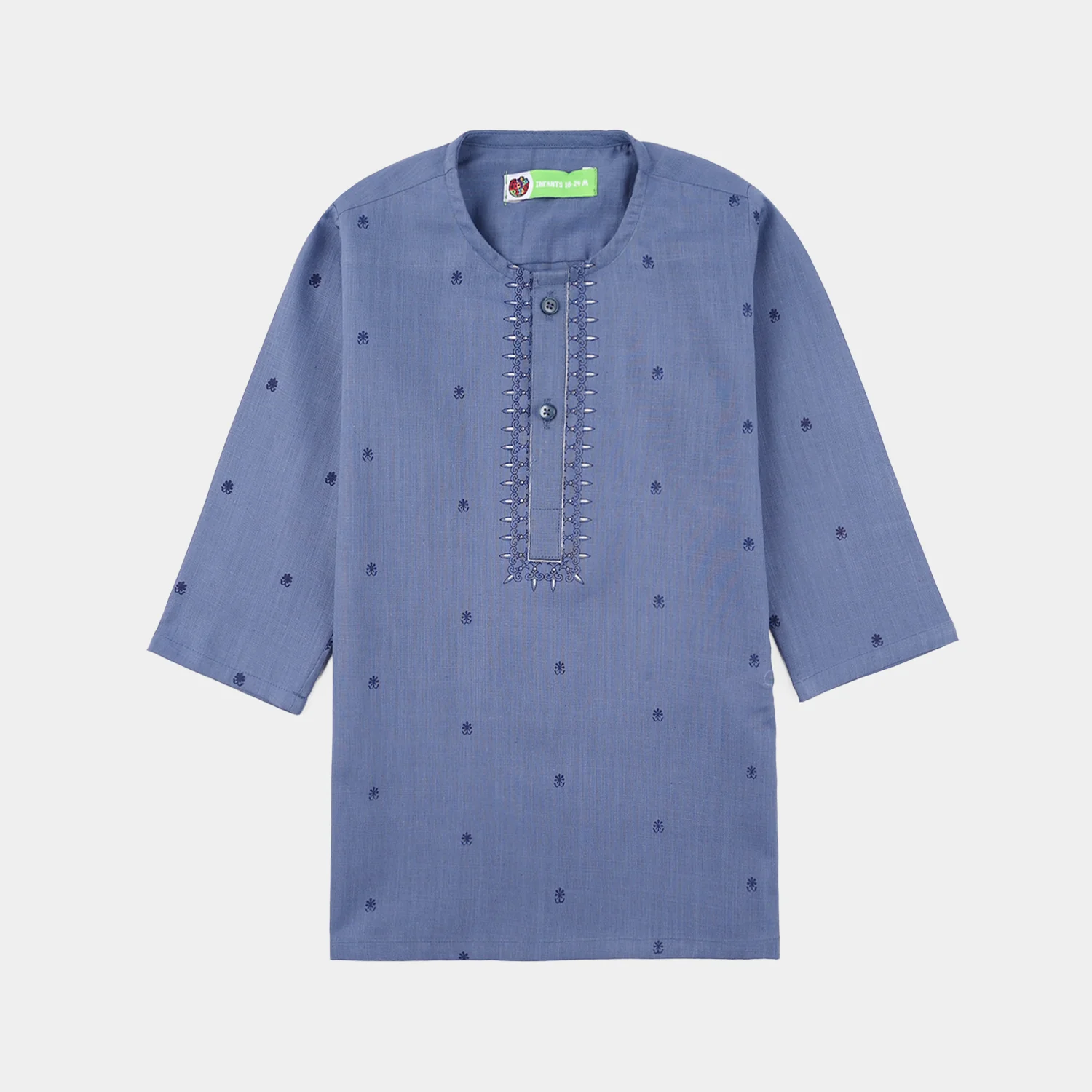 Infant Boys Cotton Slub Printed Kurta (Metallic) - Blue