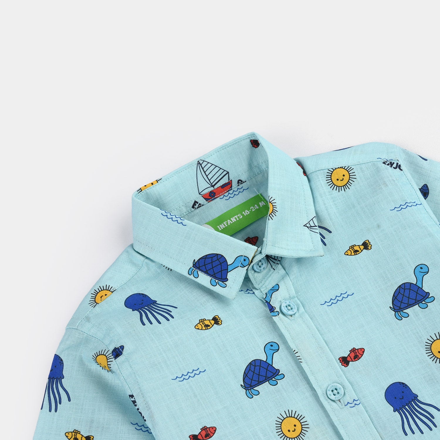 Infant Boys Cotton Slub Shirt (Jelly Fish) - Light Green - Image 2