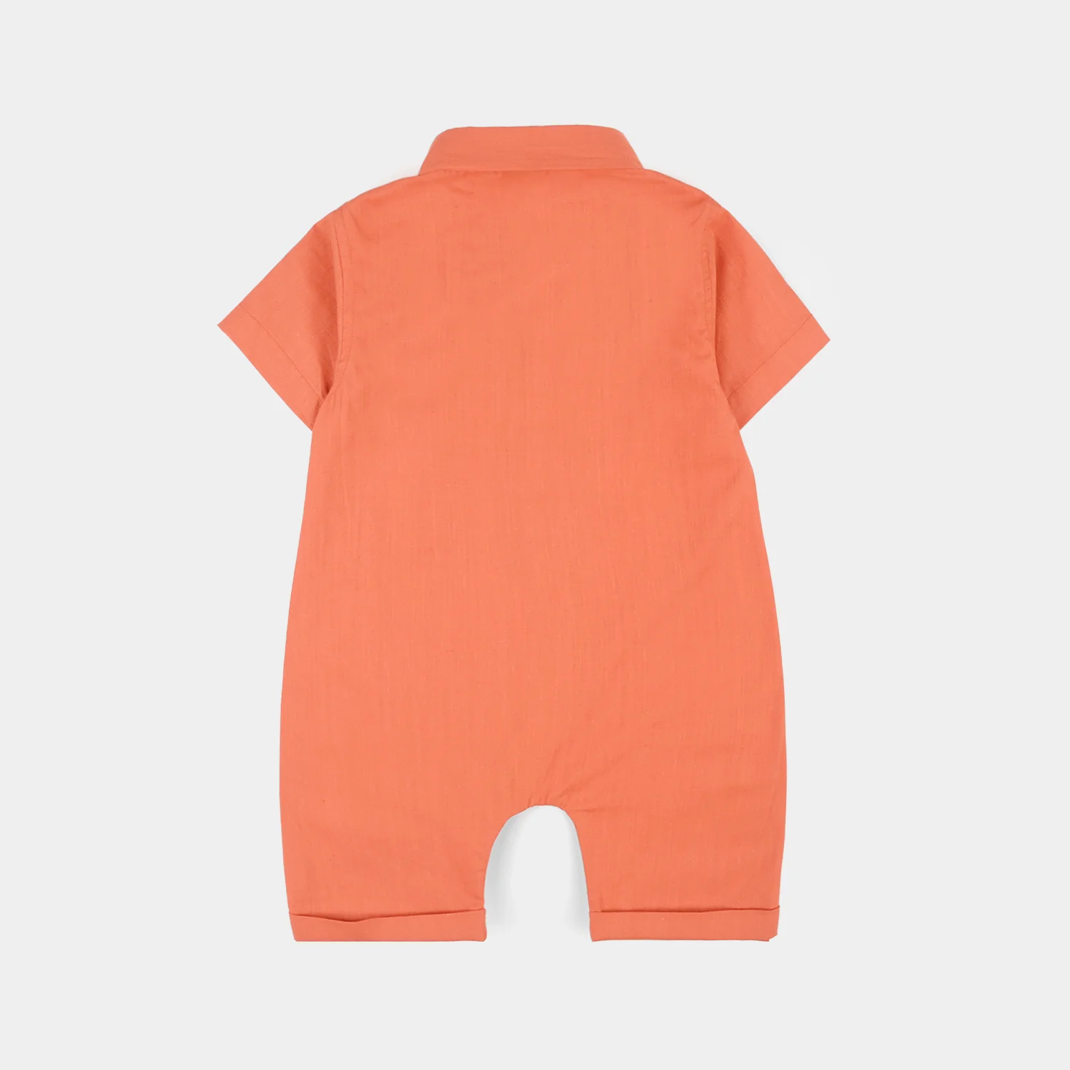 Infant Boys Cotton Slub Woven Romper (Burnt Glow) - Rust/Orange - Image 3