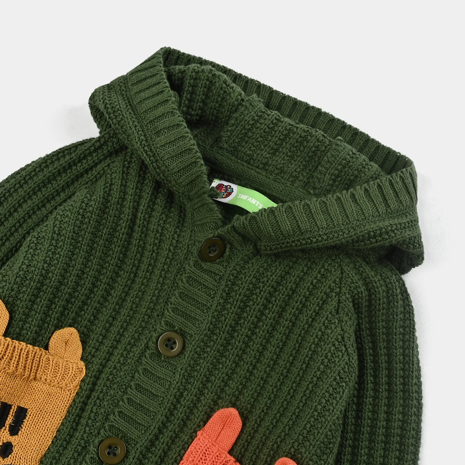 Infant Boys Cotton Sweater Animal Pocket-Green - Image 4