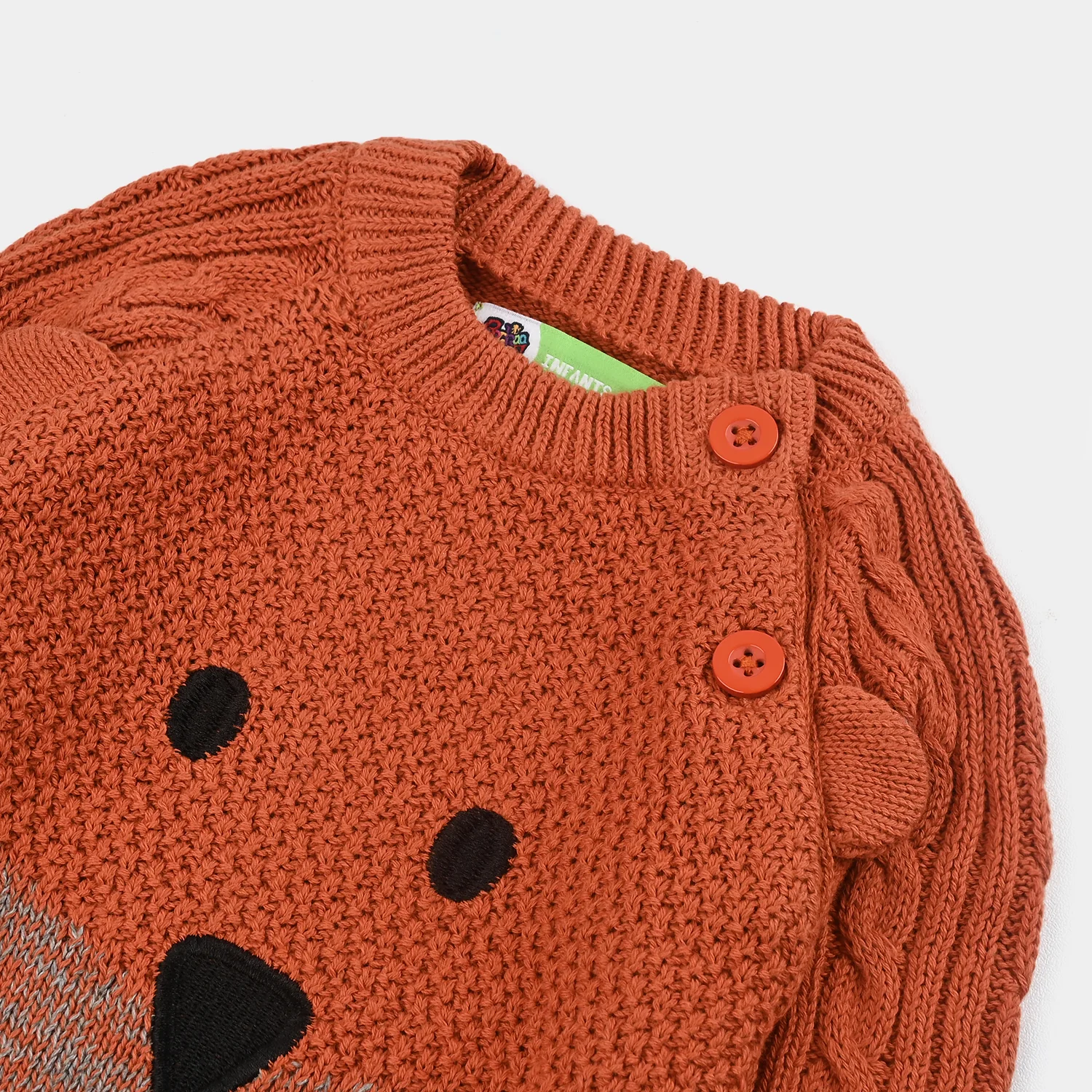 Infant Boys Cotton Sweater Bear Cable-Gold.Flame - Image 2
