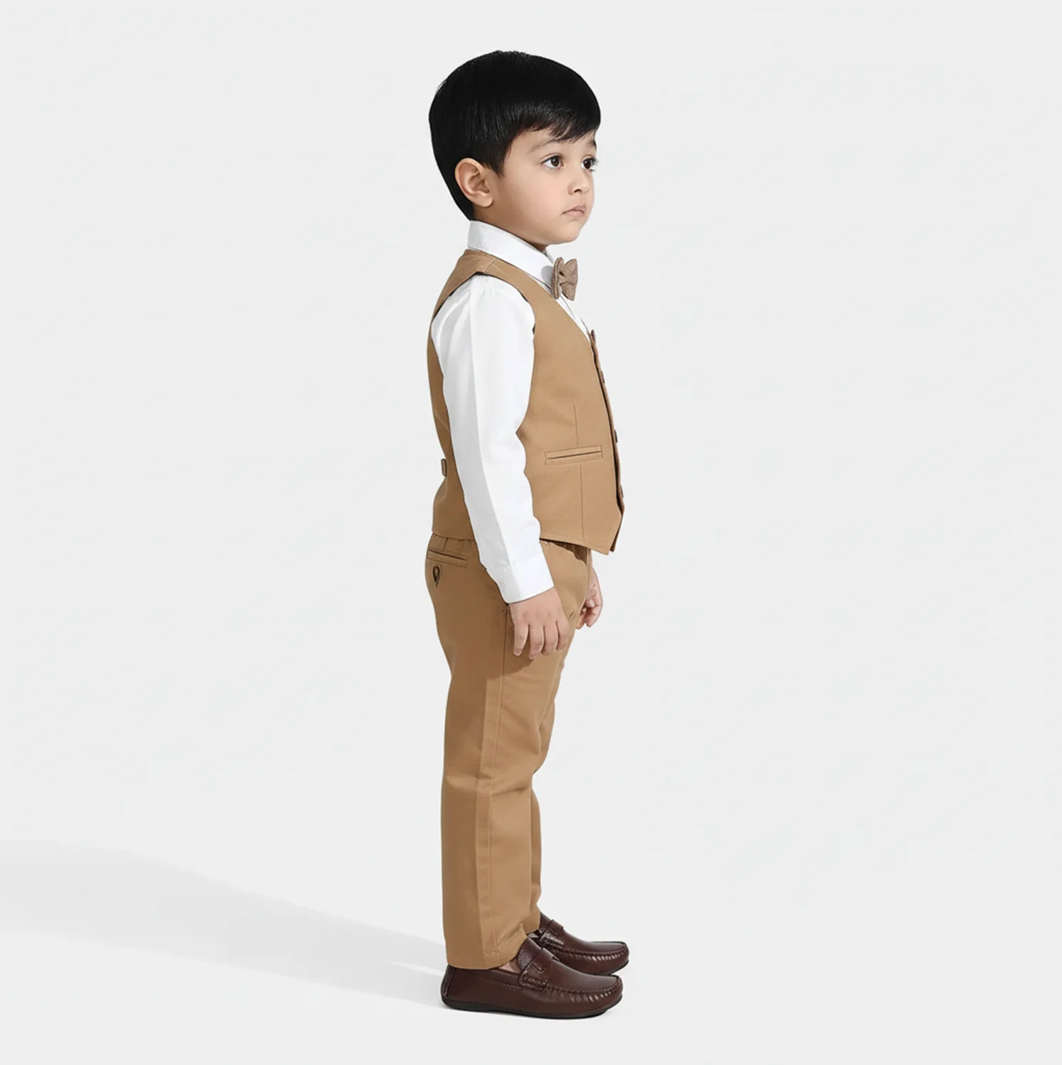 Infant Boys Cotton Twill 3PC Suit - Brown/White - Image 3