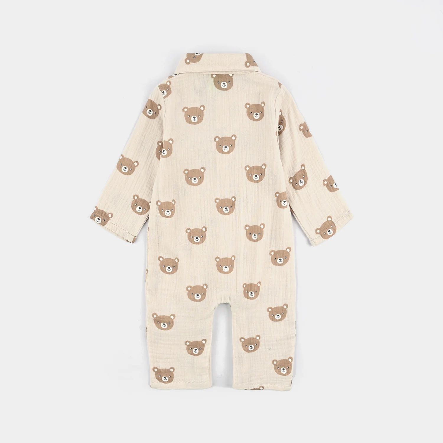 Infant Boys Cotton Woven Romper (Brown Bear) - Off White - Image 3